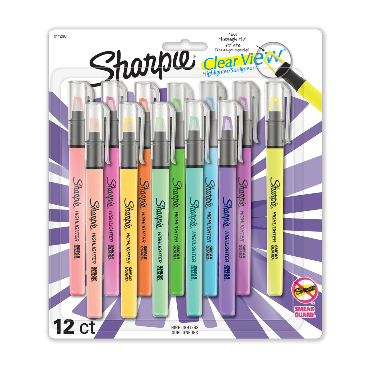 Sharpie Clear View Highlighters, With See-Through Chisel Tip, Assorted Colors, 12 Count - School