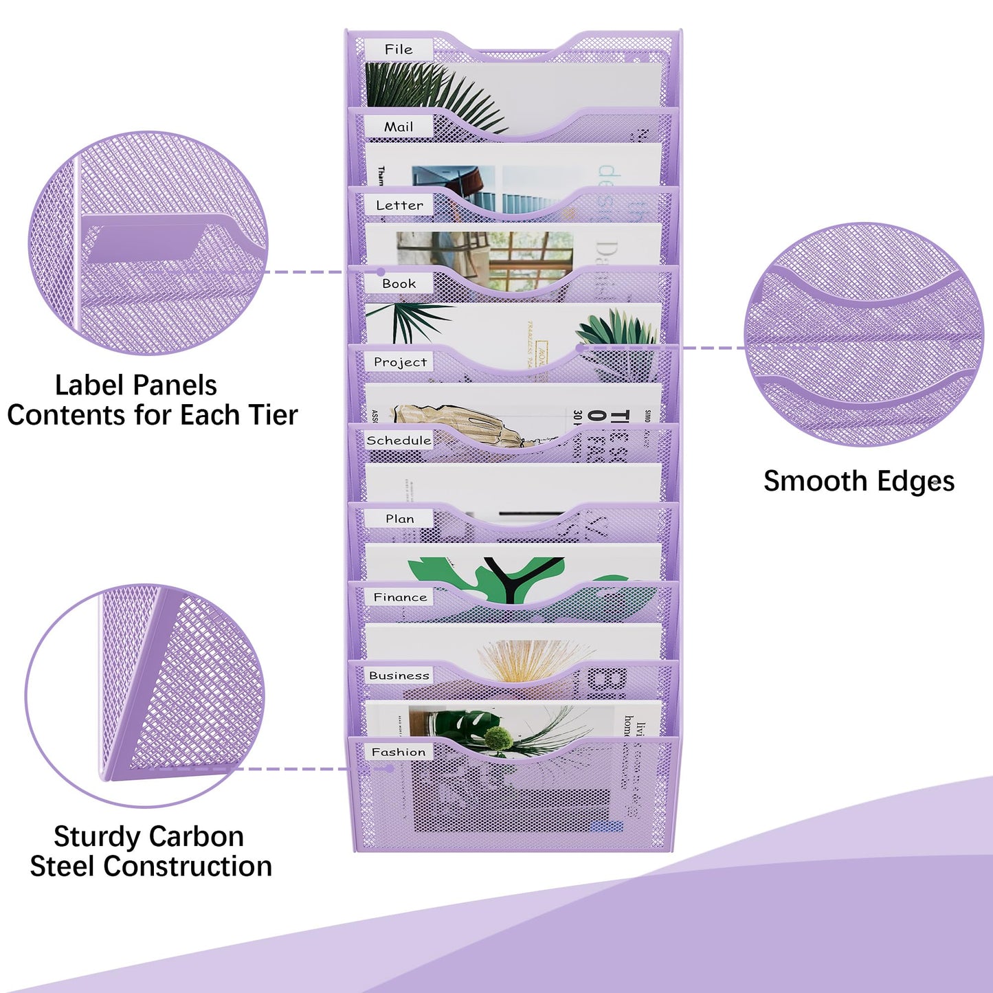 EasyPAG 10 Pocket Mesh Wall File Organizer, Hanging Paper Folder Holder with Classify Label