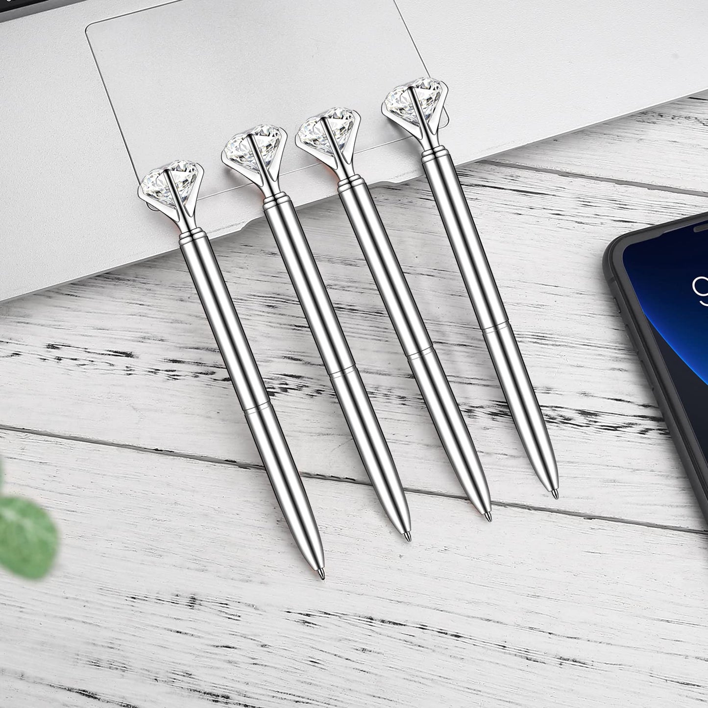PASISIBICK 20 Silver Diamond Pens Cute Beautiful Ballpoint Pens for Women Wedding Coworkers Crystal