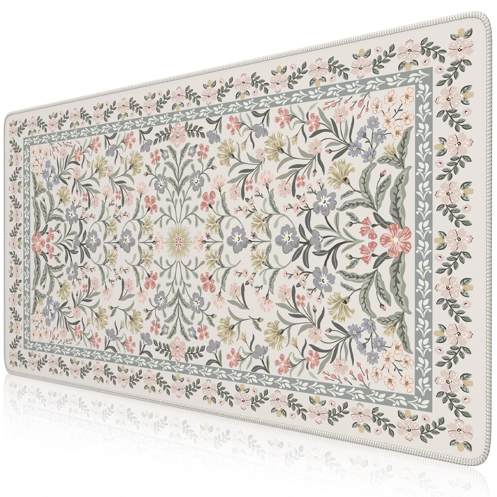 iCasso Desk Mat for Women Desk Accessories, 35.4x15.7in,Cozy Gray Floral