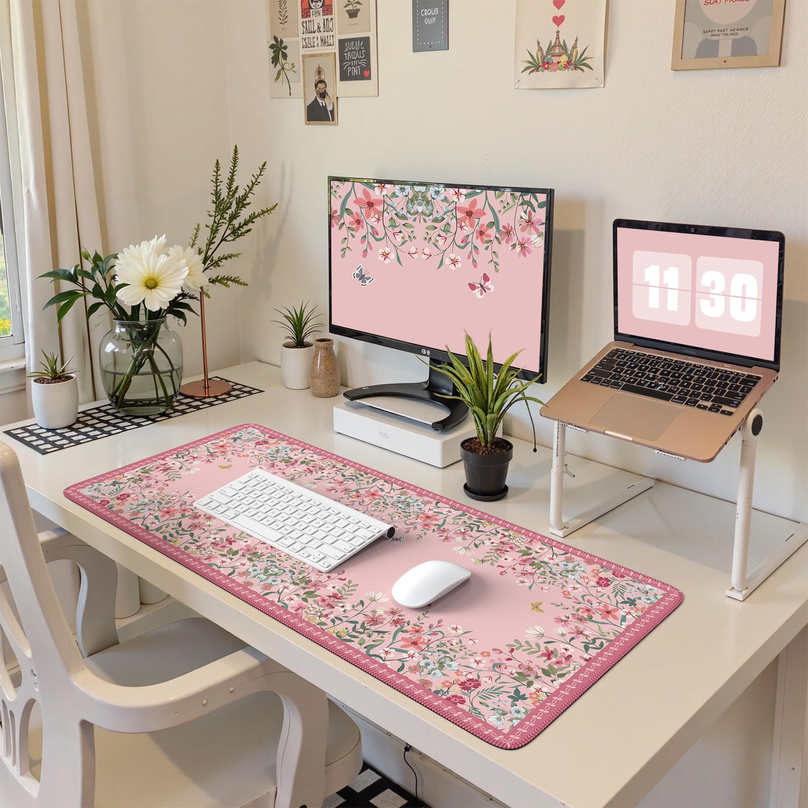 HAOCOO Floral Desk Pad, Waterproof Large Keyboard Mat Pad(Rose Pink)