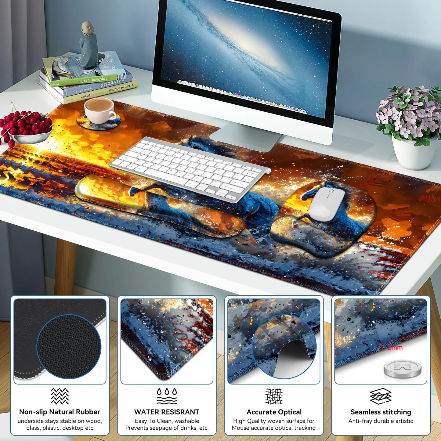 Large Mouse Pad, Keyboard Wrist Rest Set, Ergonomic Mouse Pad with Wrist Support, Desk Mat with