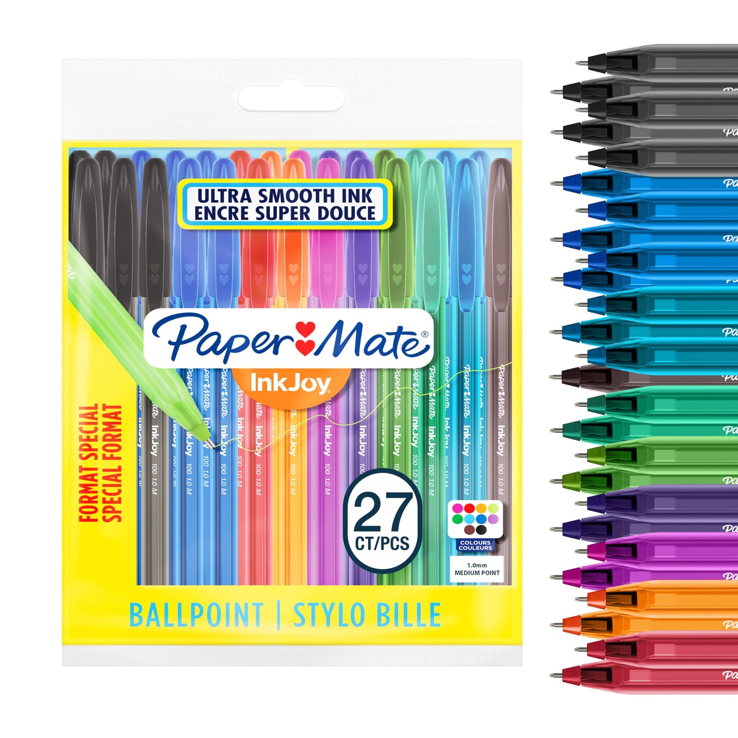 Paper Mate InkJoy 100ST Ballpoint Pens, Medium Point (1.0 mm), Assorted Fun Colours, 27 Count