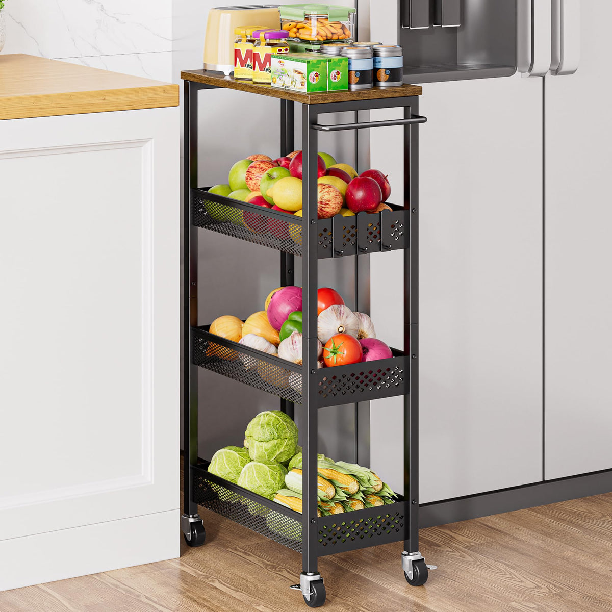 XYZLVSI Slim Rolling Storage Cart, 4 Tier Small Bathroom Cart Organizer