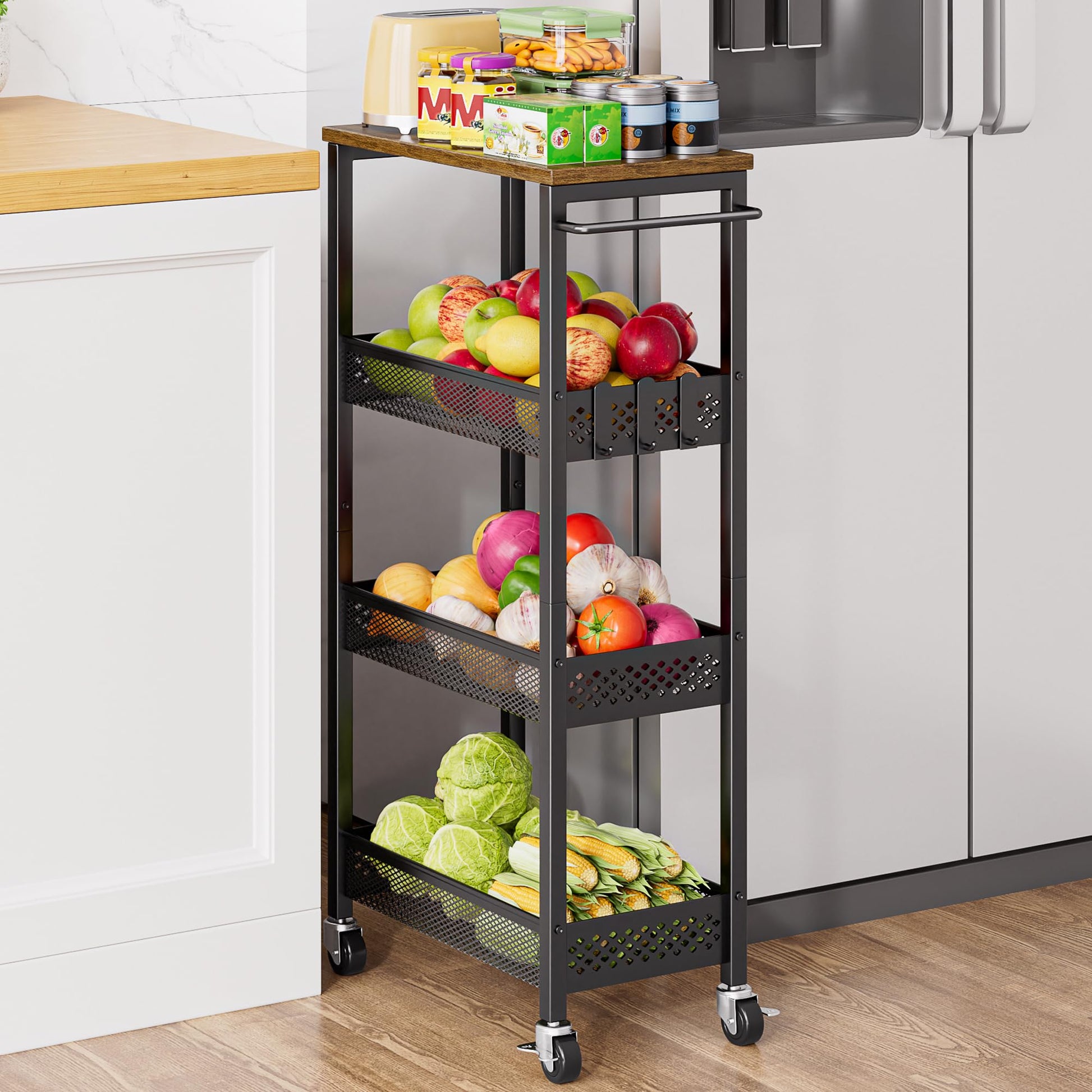 XYZLVSI Slim Rolling Storage Cart, 4 Tier Small Bathroom Cart Organizer
