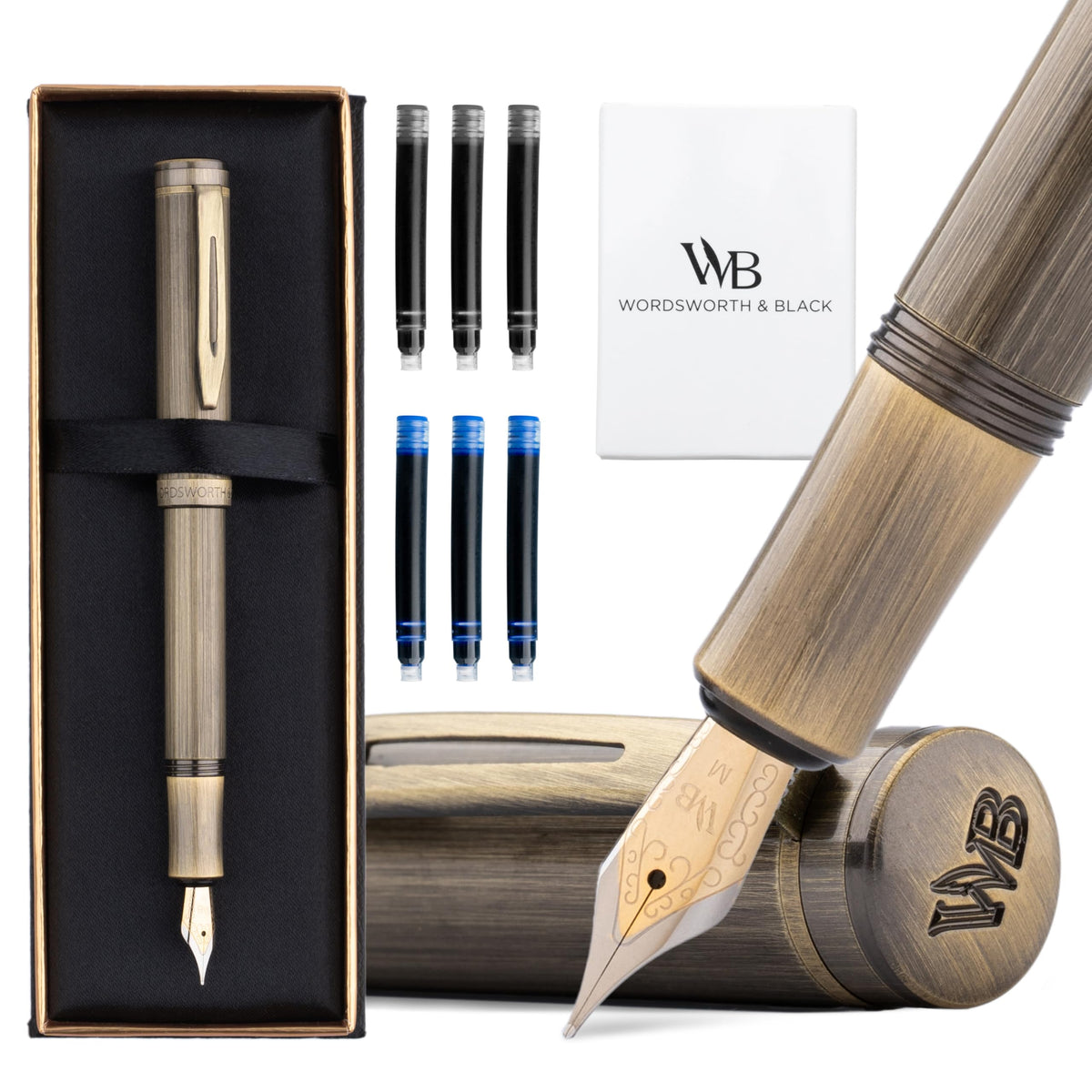 Wordsworth & Black Mini Pocket Fountain Pen for Writing, Medium Nib, Bronze