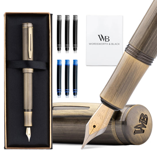 Wordsworth & Black Mini Pocket Fountain Pen for Writing, Medium Nib, Bronze
