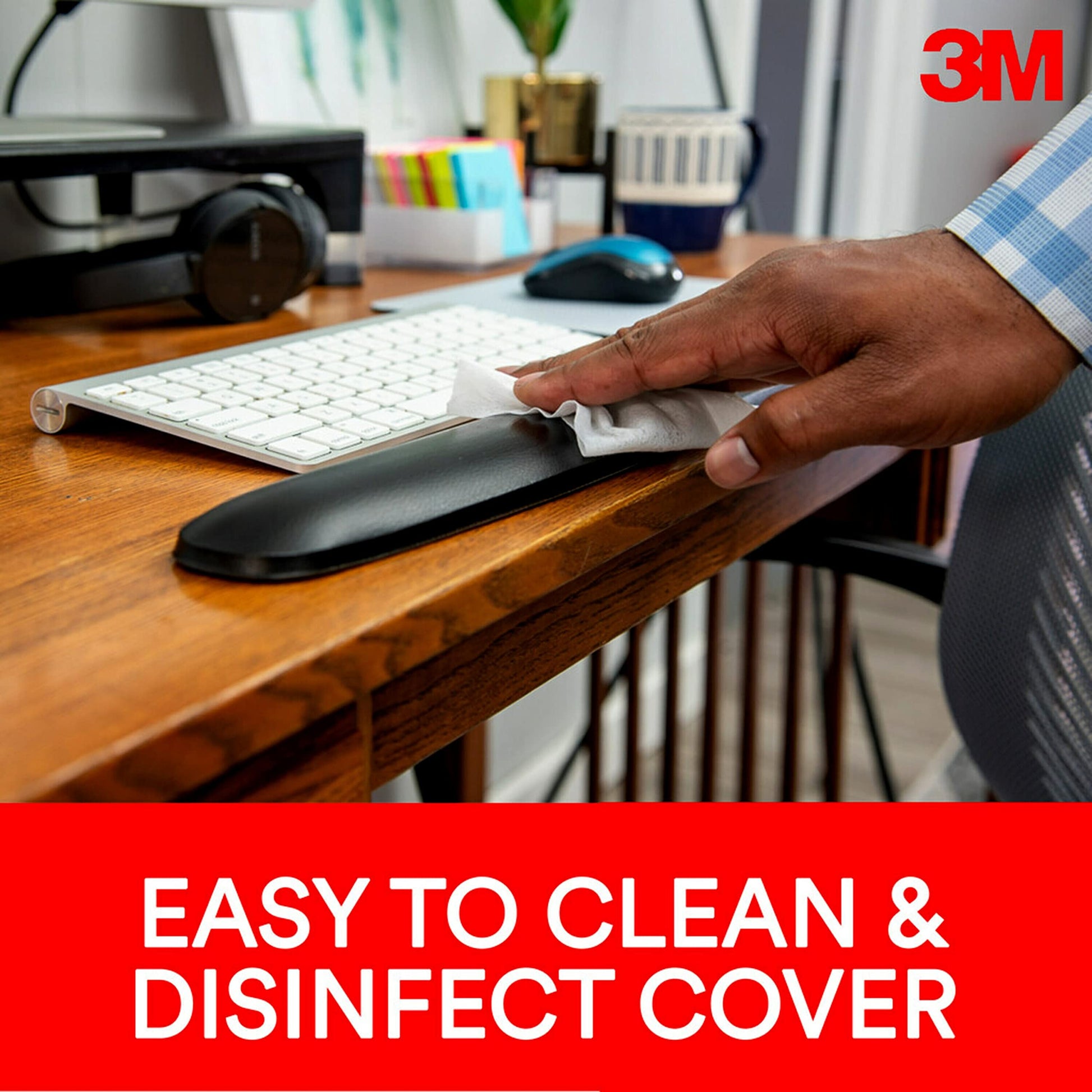 3M Keyboard Wrist Rest, Gel, Black Leatherette, Wired, Kp200le