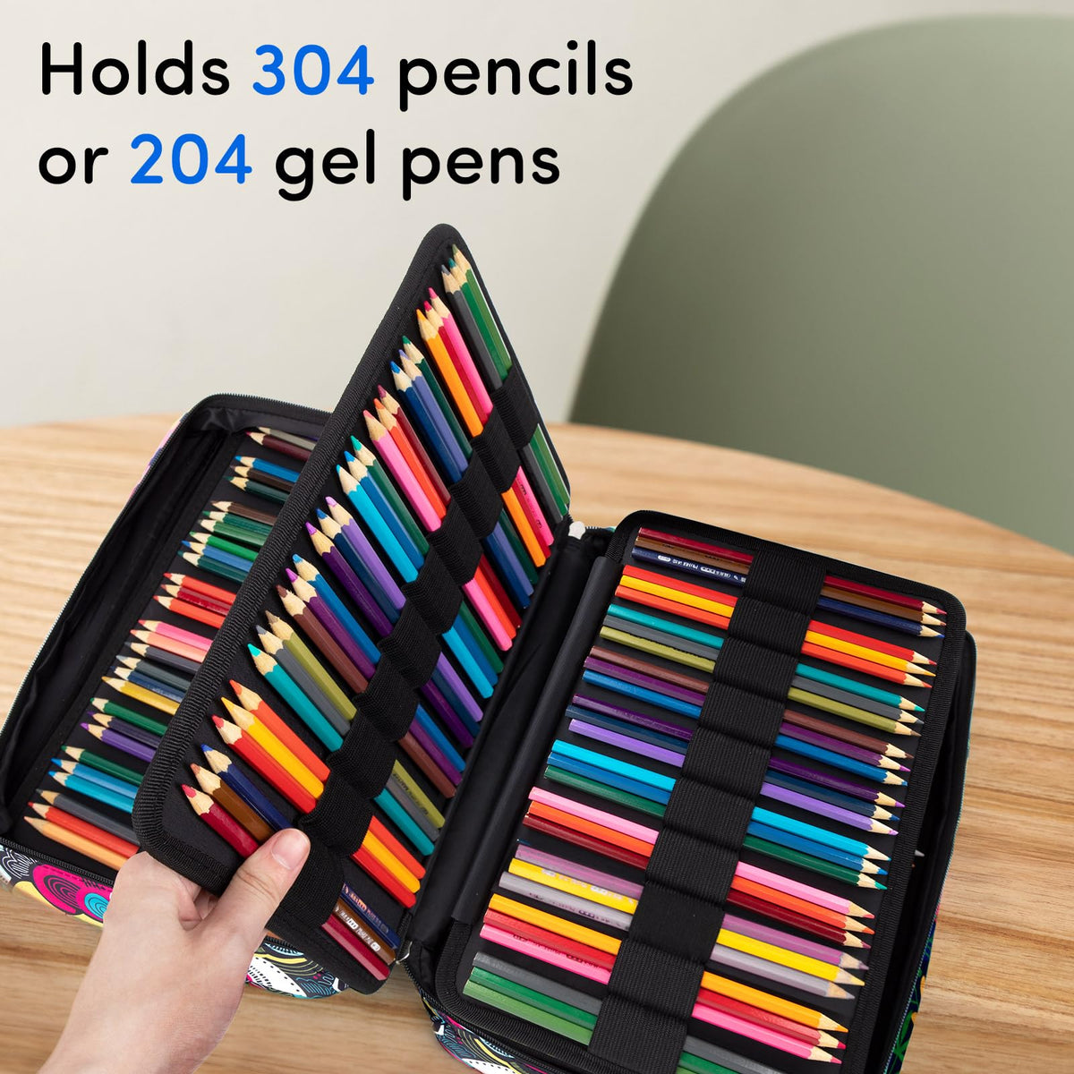 YOUSHARES 300 Slots Color Pencil Case - Pen Case Organizer with Handy Wrap & Zipper, Multilayer