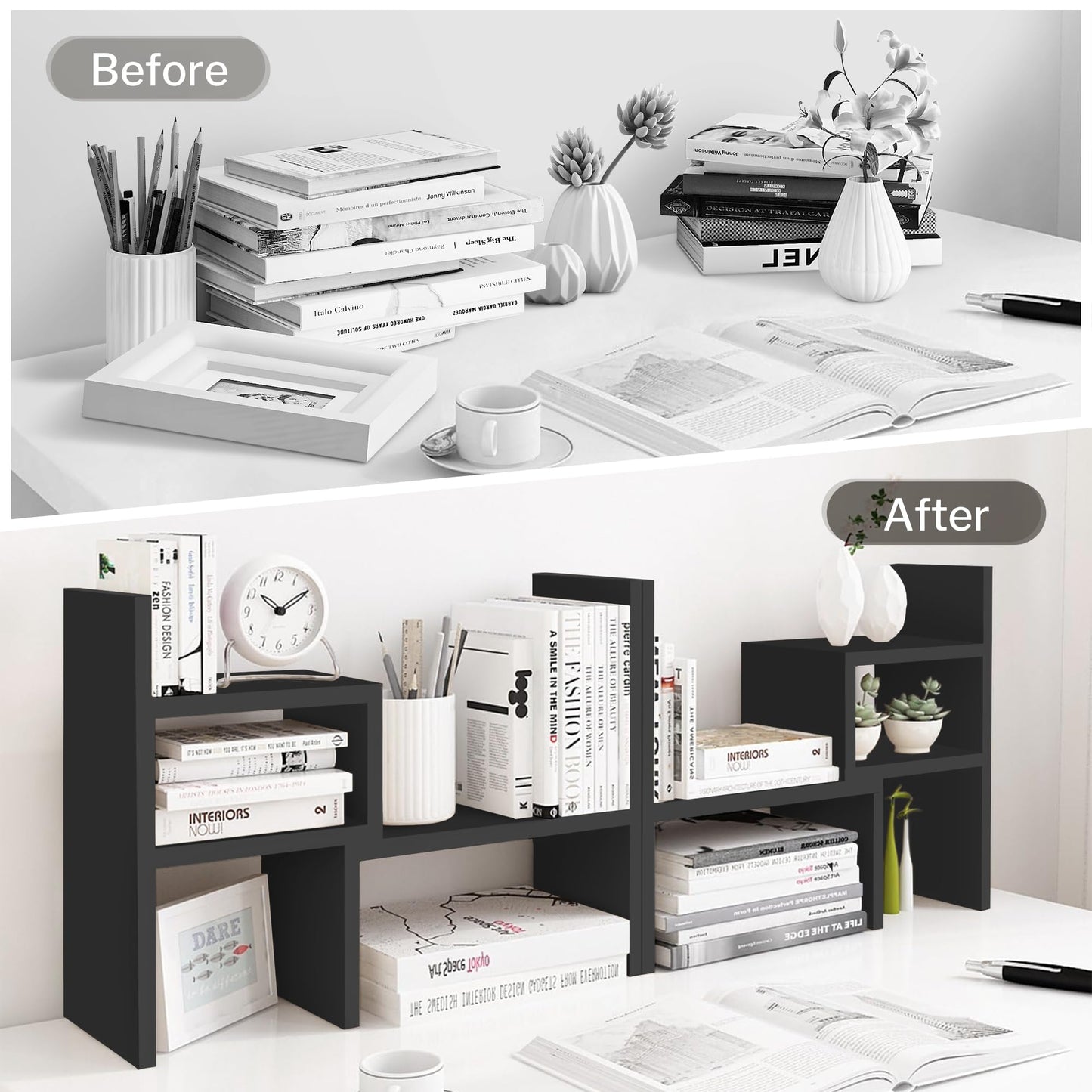 Jerry & Maggie Adjustable Rotatable Wood Desktop Display Shelf Black
