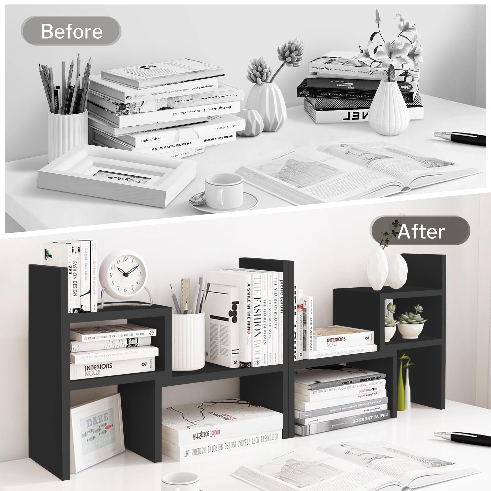 Jerry & Maggie Adjustable Rotatable Wood Desktop Display Shelf Black