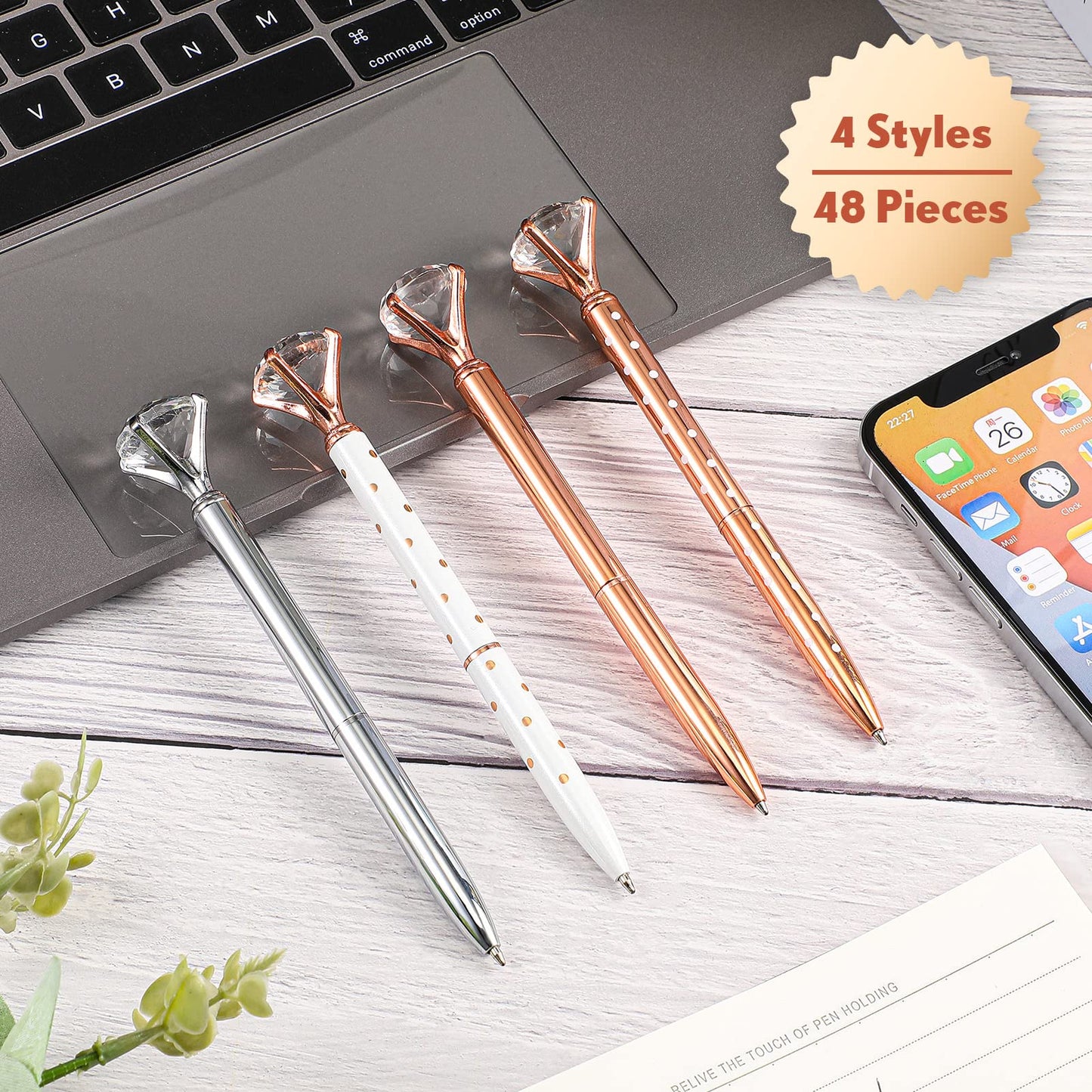 Yexiya 48 Pcs Diamond Pens Bulk Bridal Shower Gifts for Guests Rose Golden Crystal Ballpoint Bling