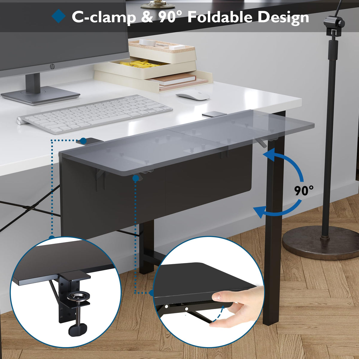 BONTEC Ergonomics Desk Extender Tray, 27.2 x 9.5 Inch, Black Carbon Fiber