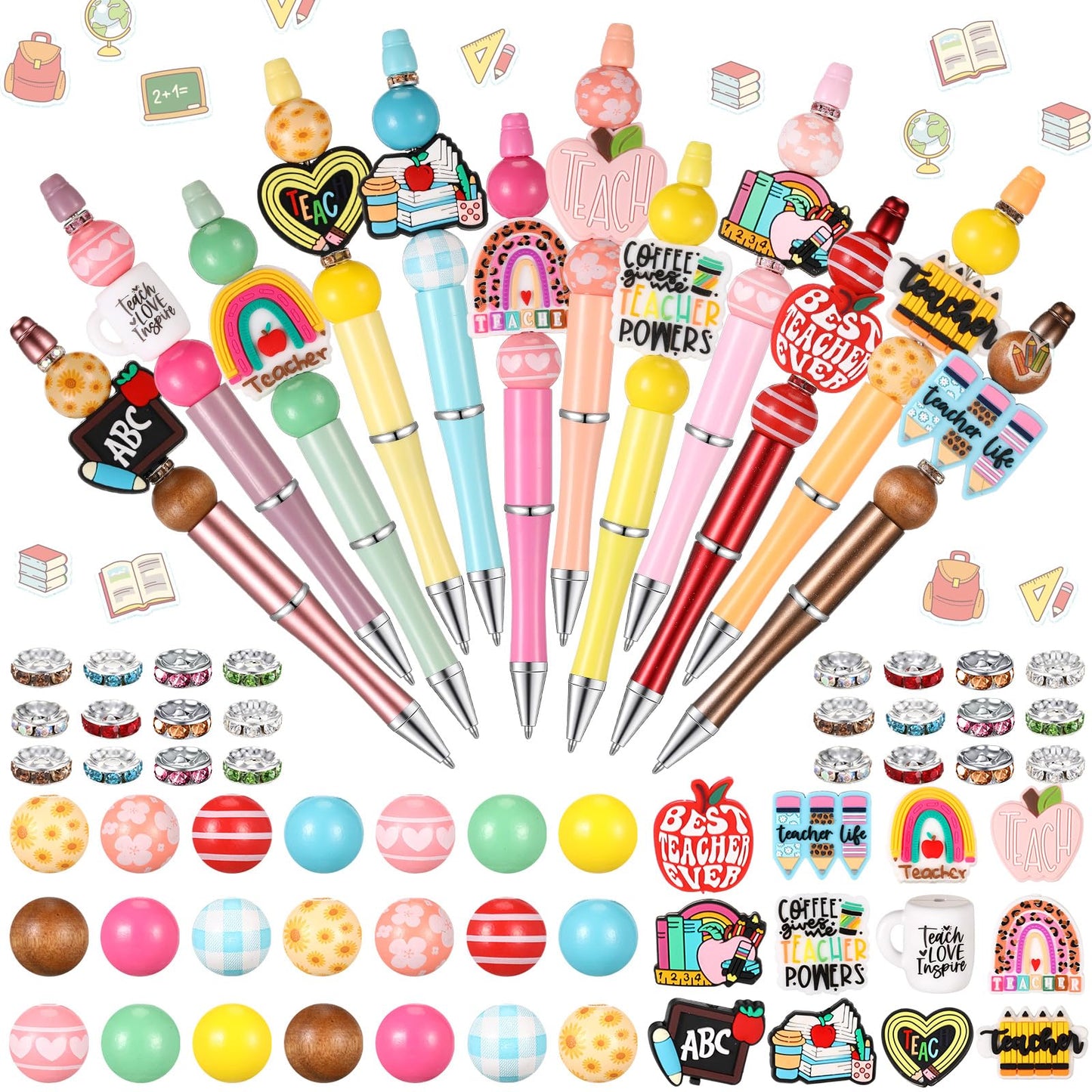 Geyee 12 Set Beadable Pens DIY Bead Pens, Multicolor, Teacher