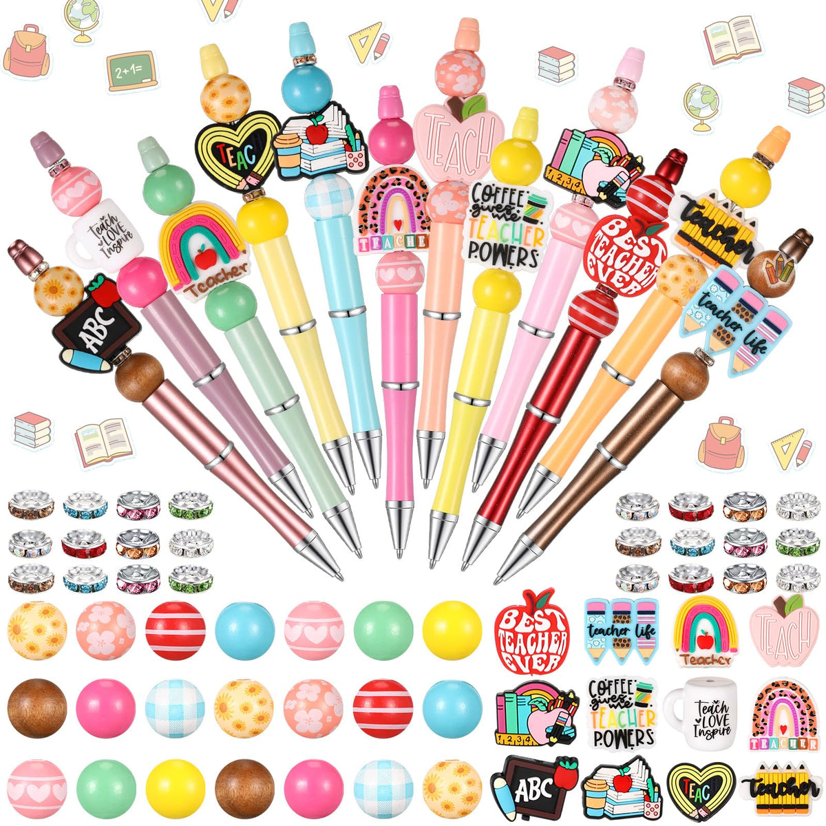 Geyee 12 Set Beadable Pens DIY Bead Pens, Multicolor, Teacher