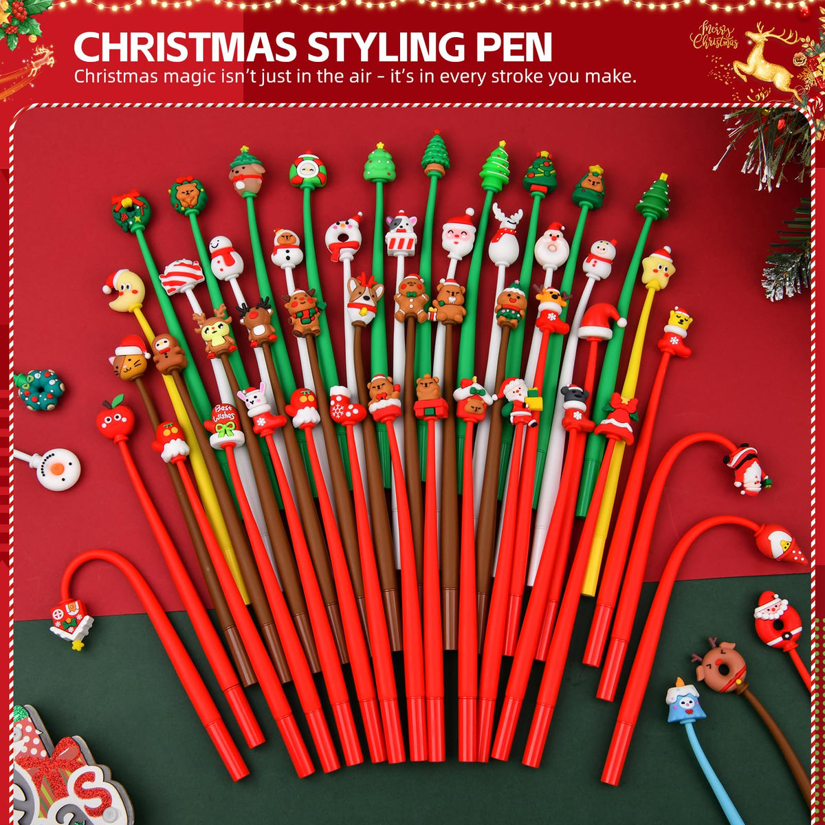 SANNIX Christmas Cartoon Squishy Pens, 50Pcs Funny Christmas Tree Snowman