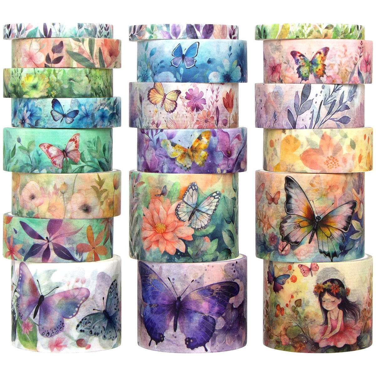20 Rolls Washi Tape Set - Floral Butterfly Decorative Masking Tape, Adhesive Tape for Bullet