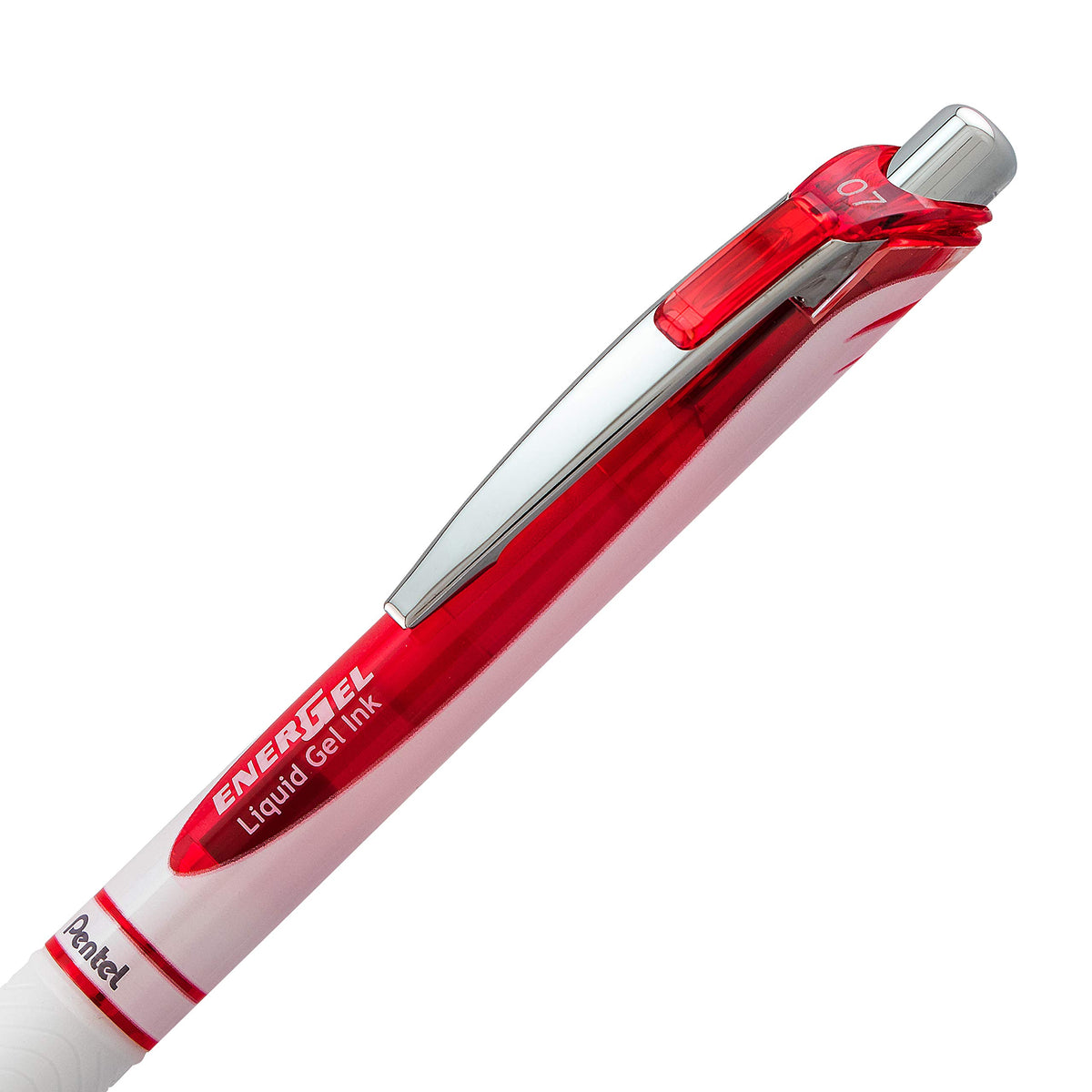 Pentel EnerGel RTX Pearl Retractable Liquid Gel Pen Metal Tip, 12 Pack, 0.7mm, Medium Line, Red Ink