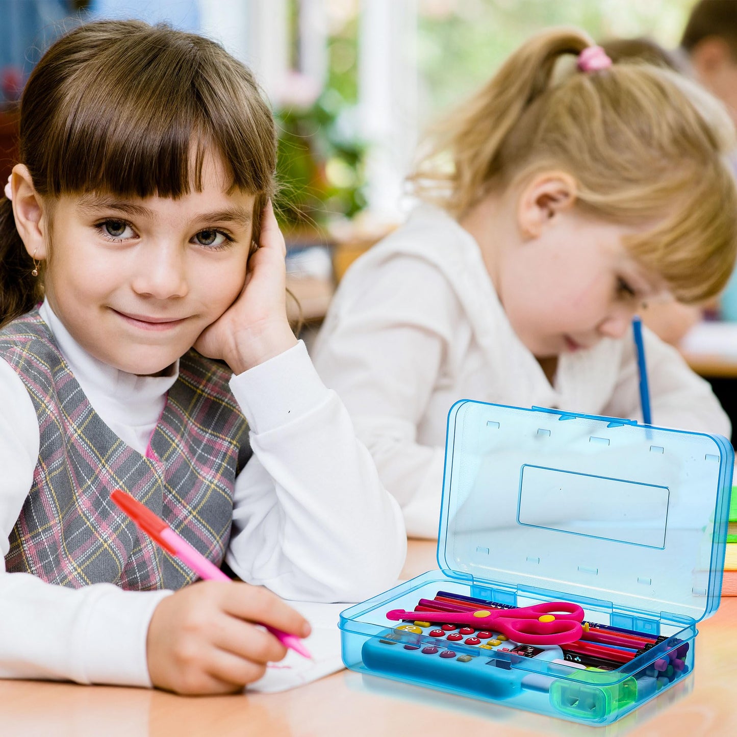Leelosp 12 Pack Pencil Boxes Bulk, Large Plastic Case,Blue