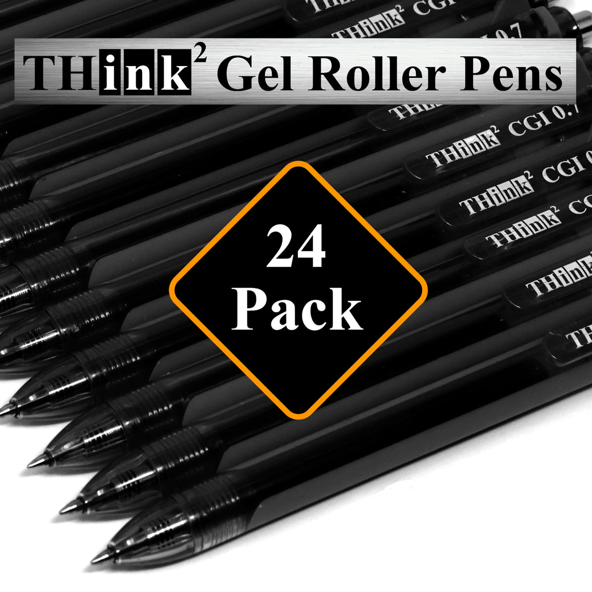 [24 Pens - Black Ink] Think2 0.7mm CGI Retractable Gel Pens. (24 Black) Medium Point Rollerball