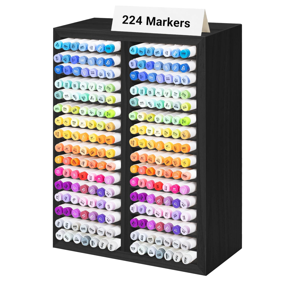 PROLEE Marker Organizer for 224 Markers, Wooden Alcohol Marker Holder with 32 Compartments