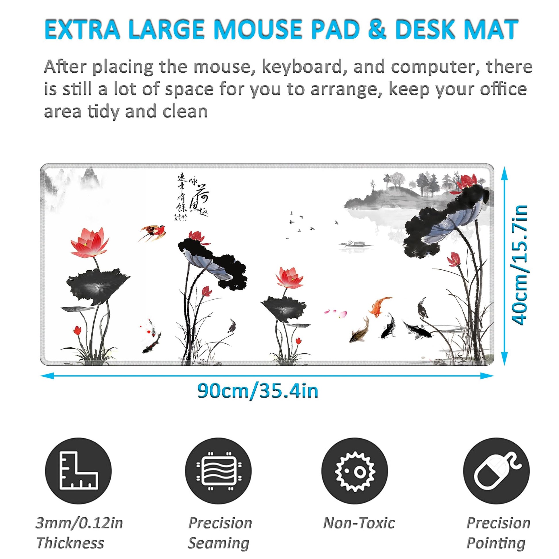 LL-COEUR XXL Landscape Gaming Mouse Pad Computer Keyboard Mat Office Desk Pad (Lotus, 35.4" x 15.7"