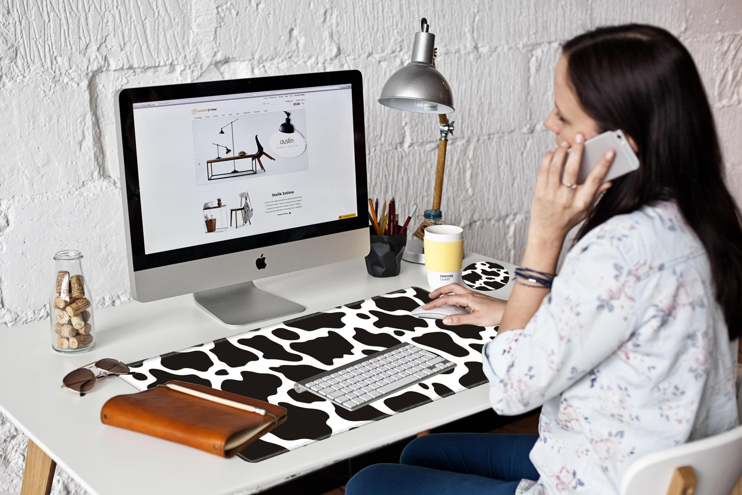 Gaming Mouse Pad Large Mousepad Cow Print Desk Mat XXL Big Desk Pad Rubber Base Computer Pad with