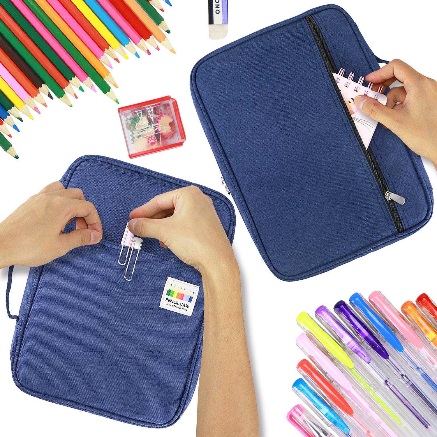YOUSHARES 220 Slots Colored Pencil Case, 145 Slots Gel Pens fo Coloring Case Organizer, Handy