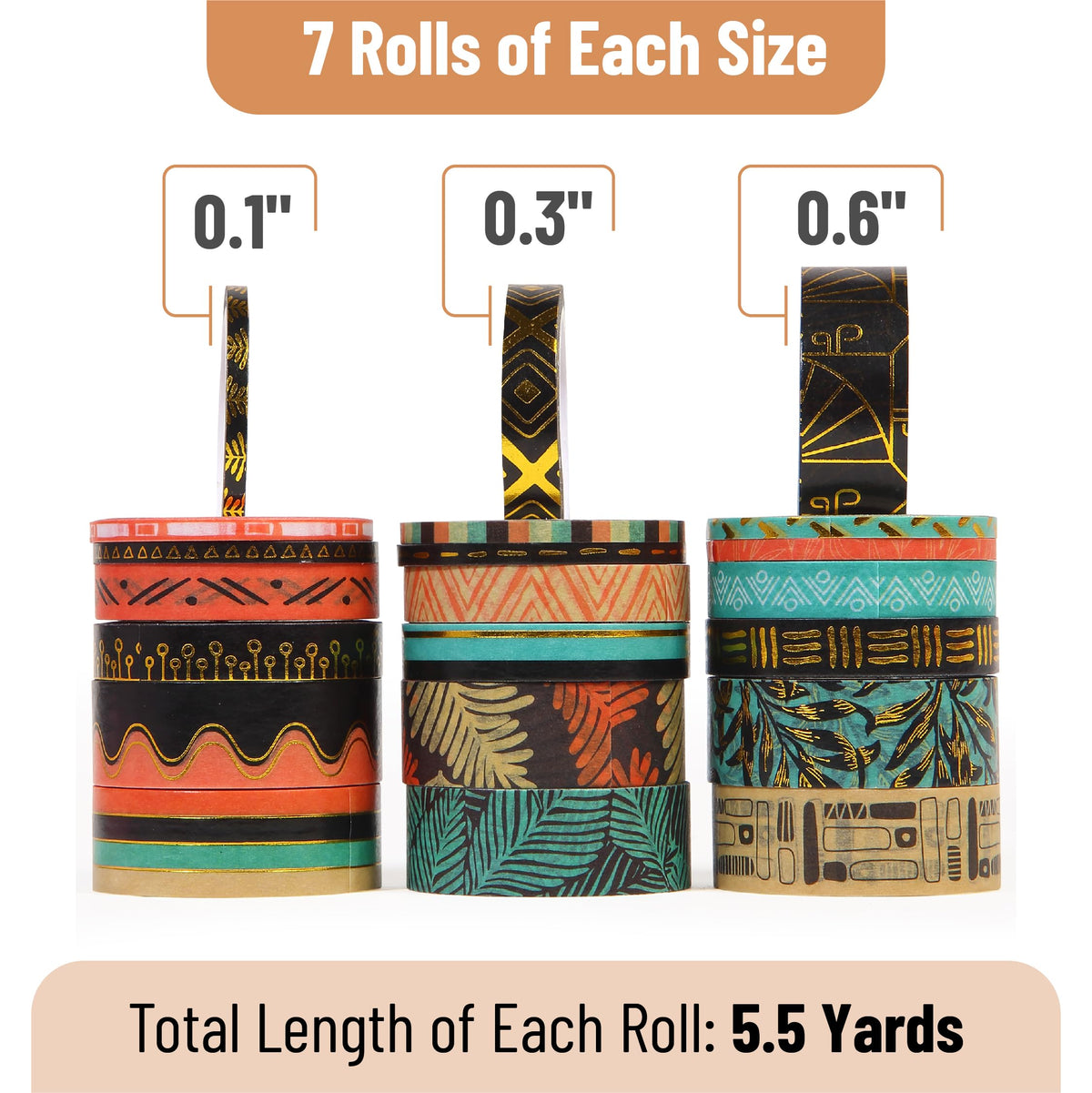 Mr. Pen- Washi Tape Set, 21 Rolls, Assorted Sizes, 5.5 Yards/Roll