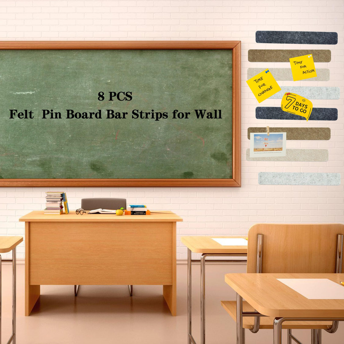YOUDEFUL 8Pcs Bulletin Board Strip, Felt Cork Board with 50 Pushpins