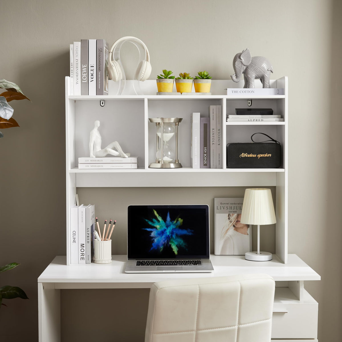 Nromant Desktop Bookshelf, Wooden Desk Storage Hutch with 6 Shelves for Computer Desk, 3-Tier