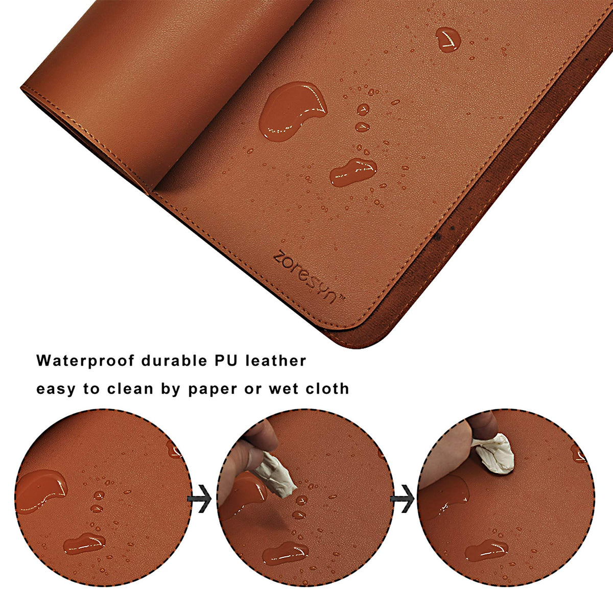 ZORESYN Light Brown Desk Mat 55"x24" Extra Large PU Leather Desk Pad