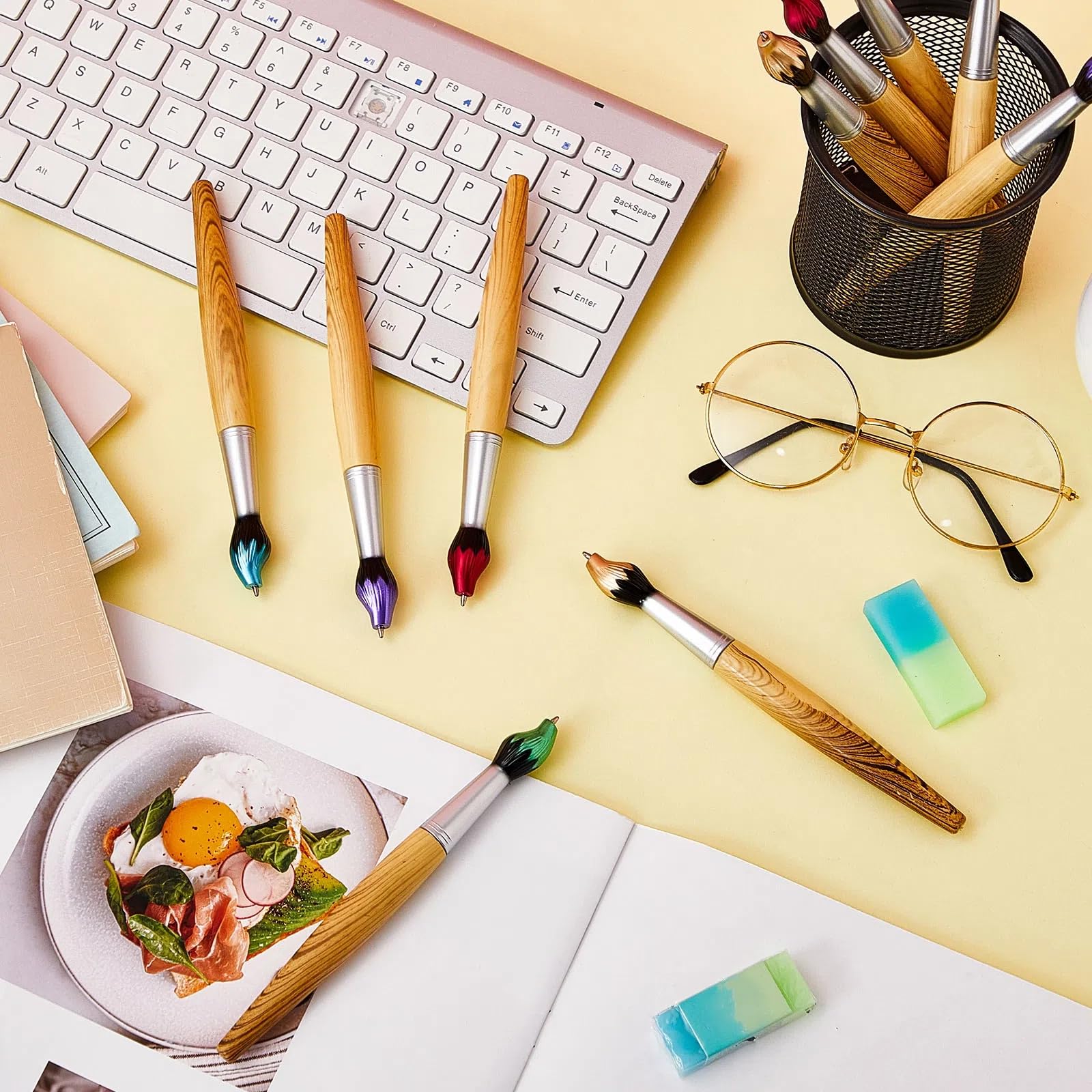 Outus 30 Pieces Bamboo Paintbrush Pens for Art Teachers Gifts