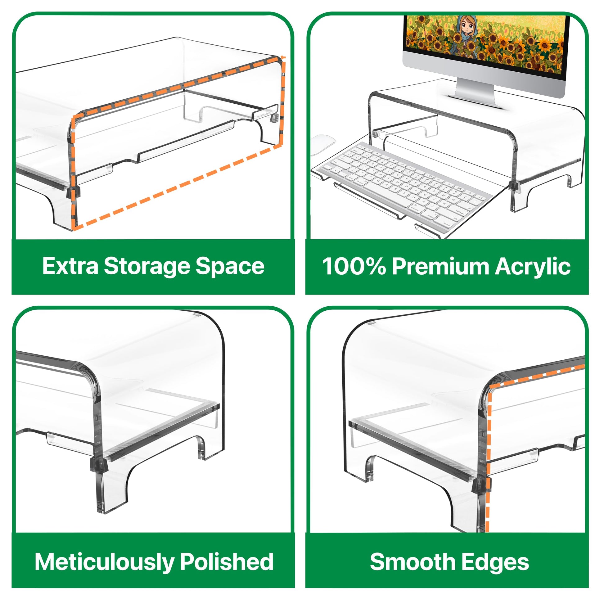 AMT 2 Tier 5.7 Inch High Acrylic Laptop Monitor Stand & Computer Riser with Cat Keyboard Protector