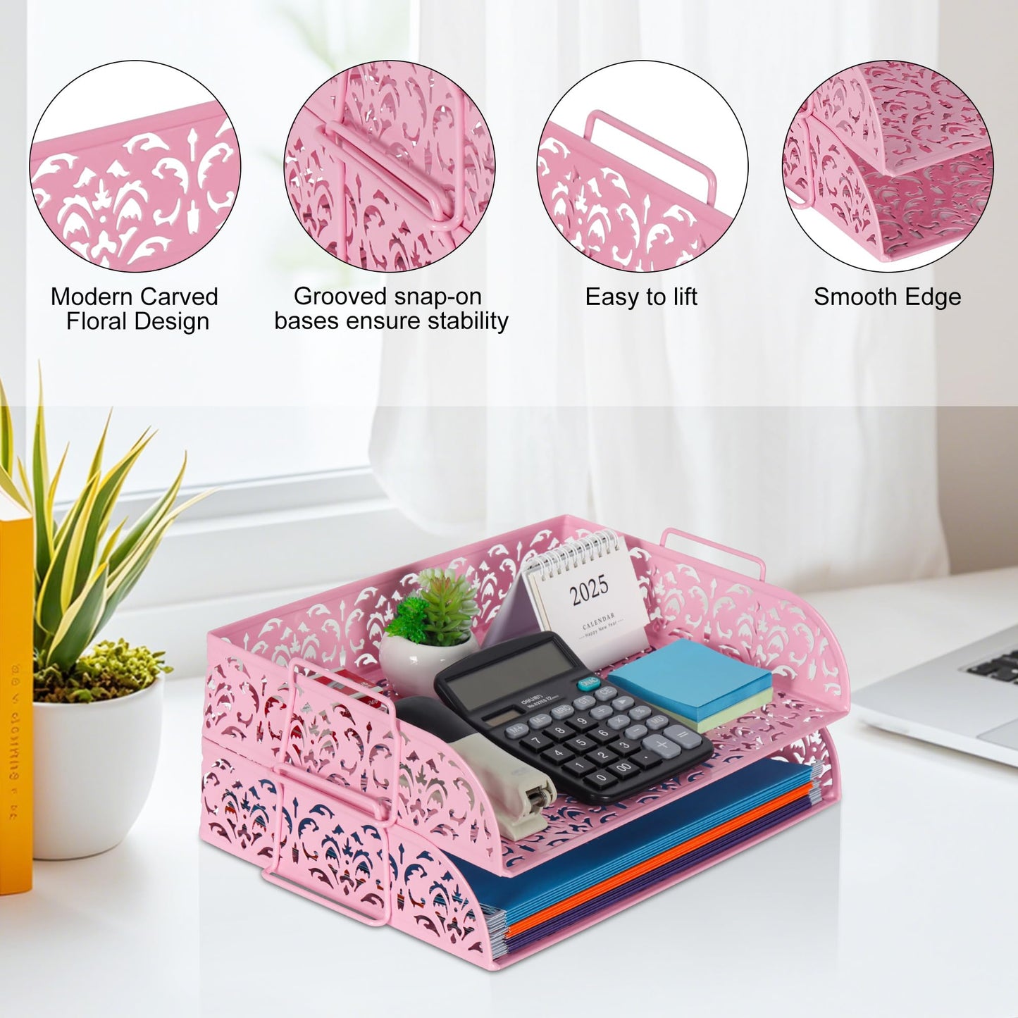 EasyPAG Paper Organizer for Desk 2 Tier Stackable Paper Tray for A4 Legal Size Folders Metal File