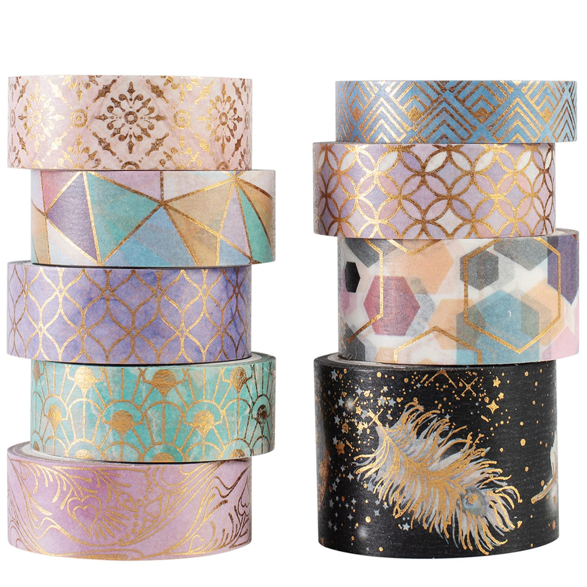 YUBBAEX Mystic Gold Washi Tape Set Wide Silver Foil Masking Tape Decorative for Arts, DIY Crafts