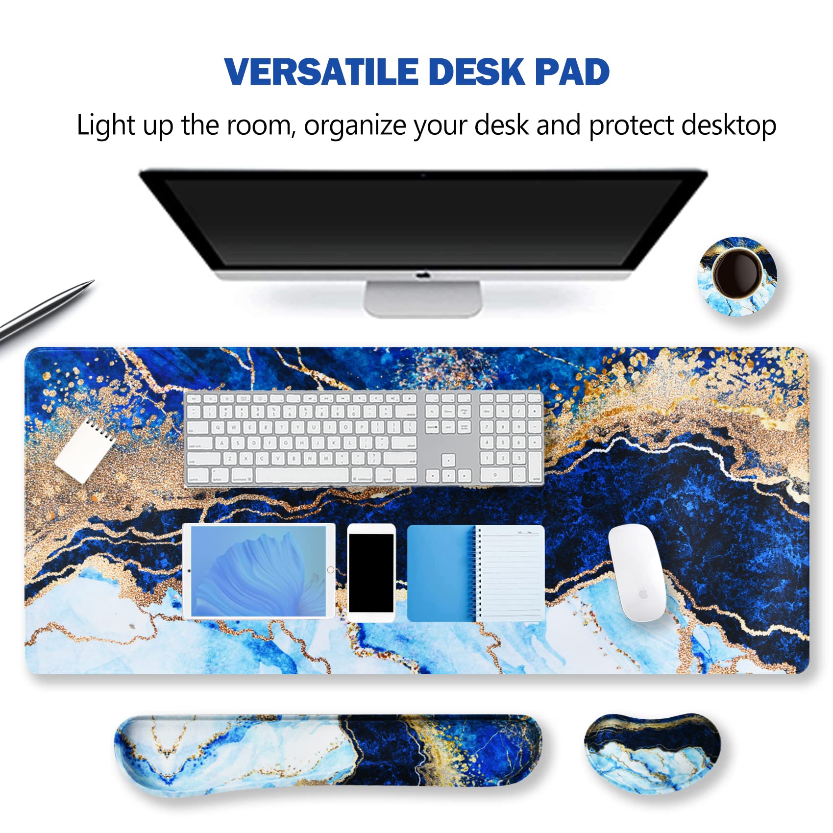 ARTSO Large Gaming Mouse Pad, Keyboard Wrist Rest Pad & Wrist Support Mousepad Set, Stitched Edge