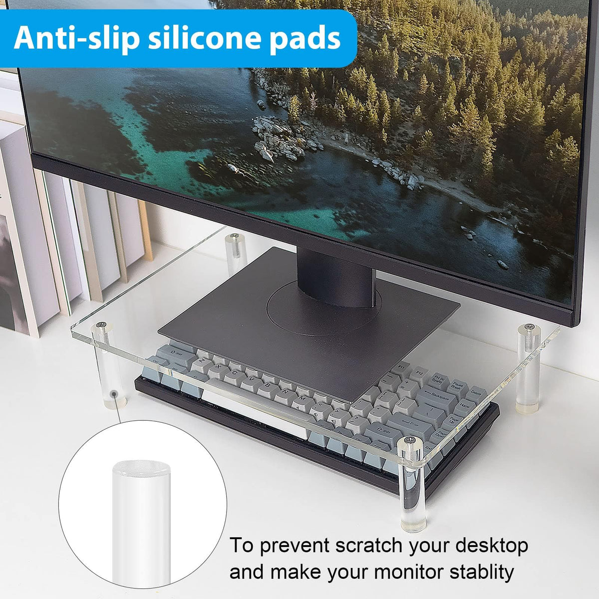 Sumerflos Clear Acrylic Monitor Laptop Stand, Sturdy and Save Space Computer Laptop Monitor Riser