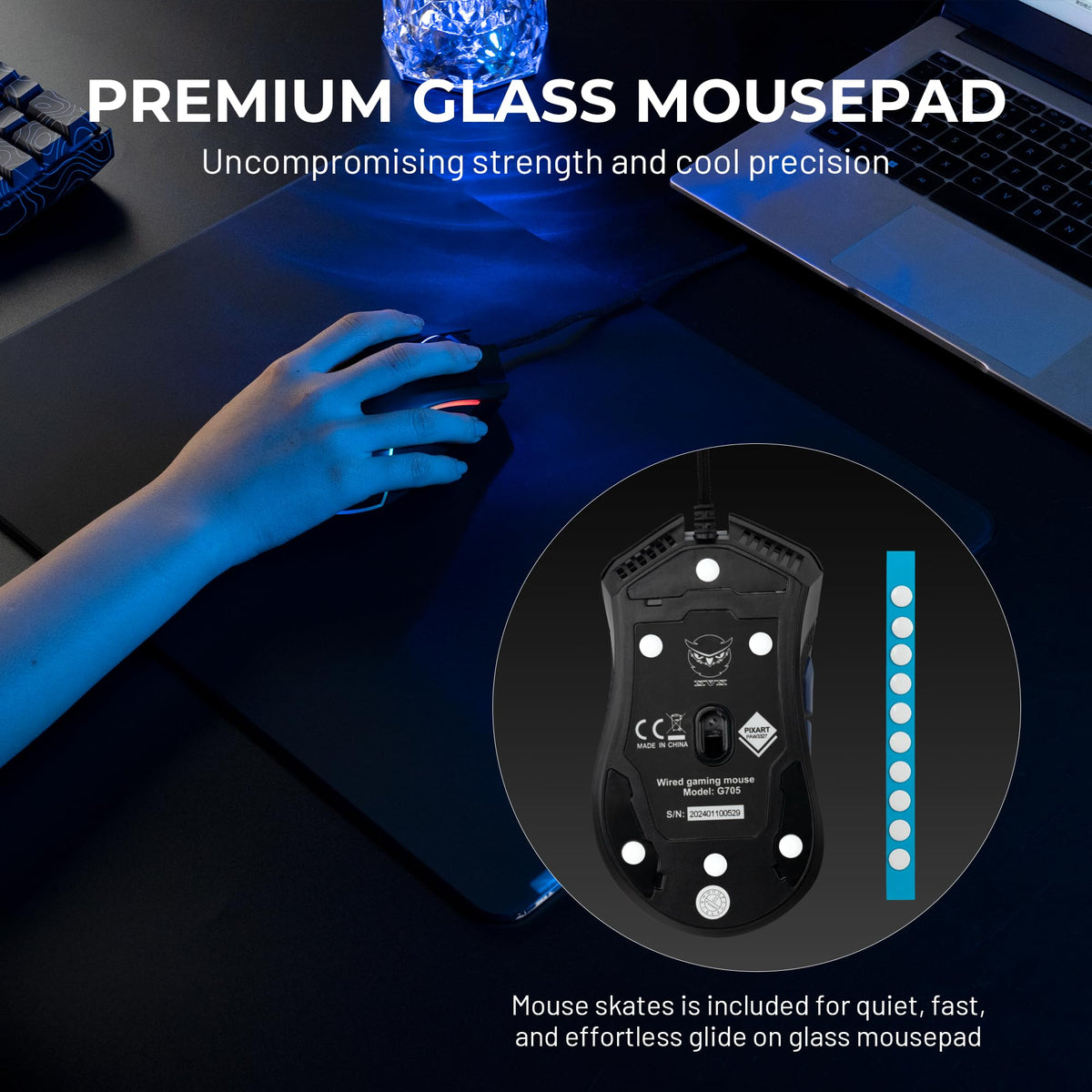 XVX Black Glass Mousepad 4.0, Hard Mouse Pad for Gaming, Ultra-Smooth Micro-Etched Surface Mouse