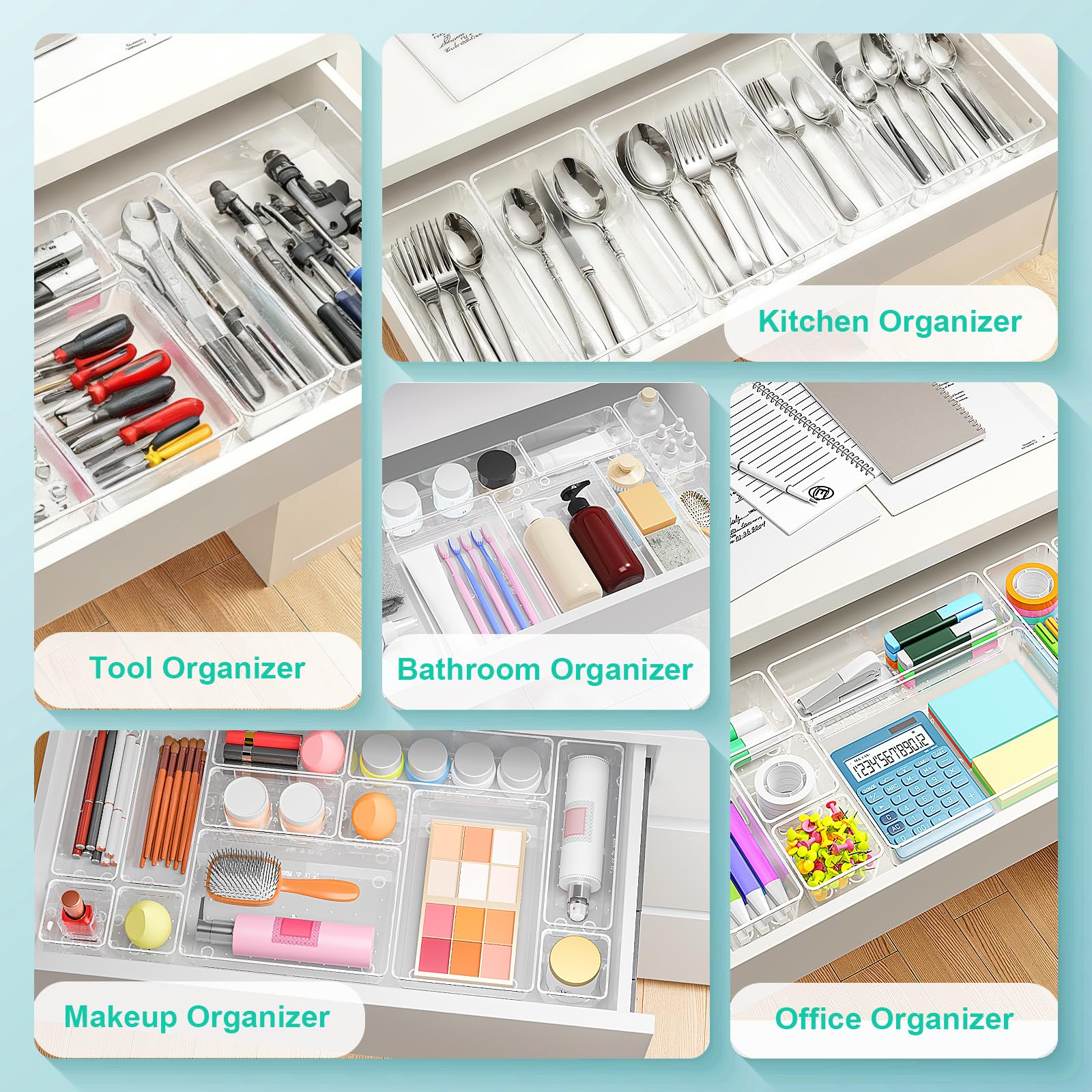 VEXTHYX 45P Makeup Desk Drawer Organizers Set for Vanity, Bathroom, Kitchen