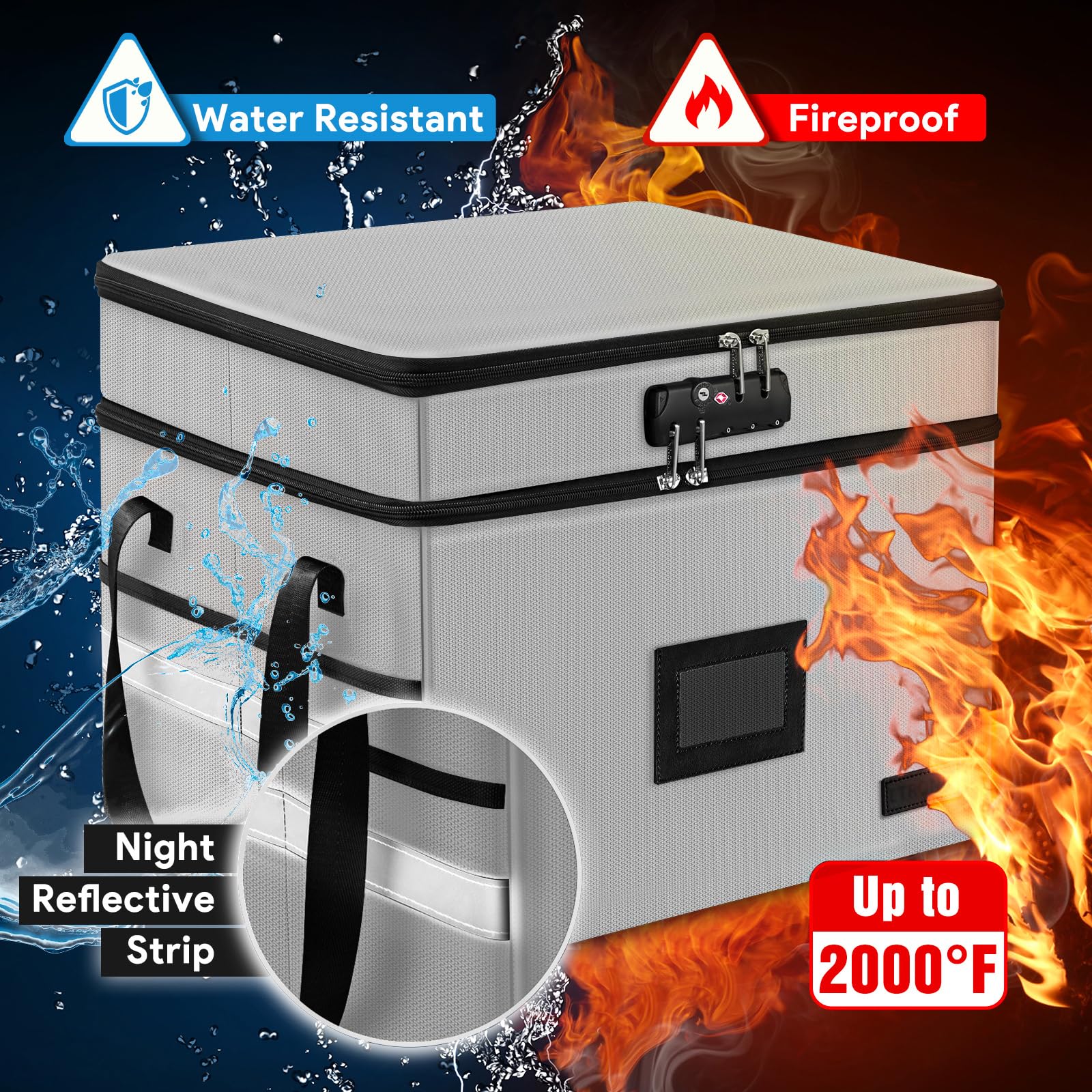 Fireproof File Oganizer with Lock, 2 Layer Fireproof Document Box Storage