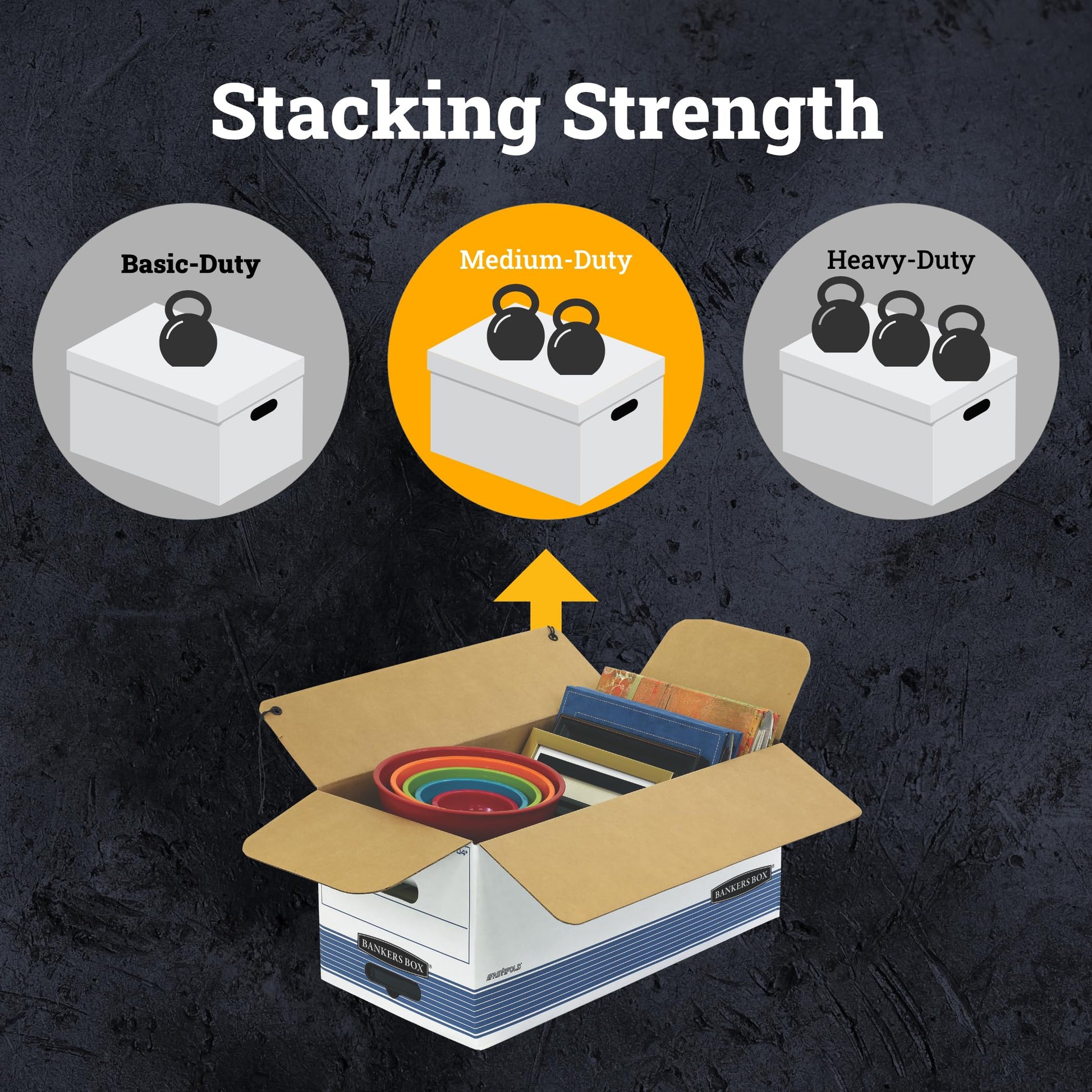 Bankers Box STOR/File Medium Duty Storage Boxes, FastFold, String and Button, Letter, 4 Pack