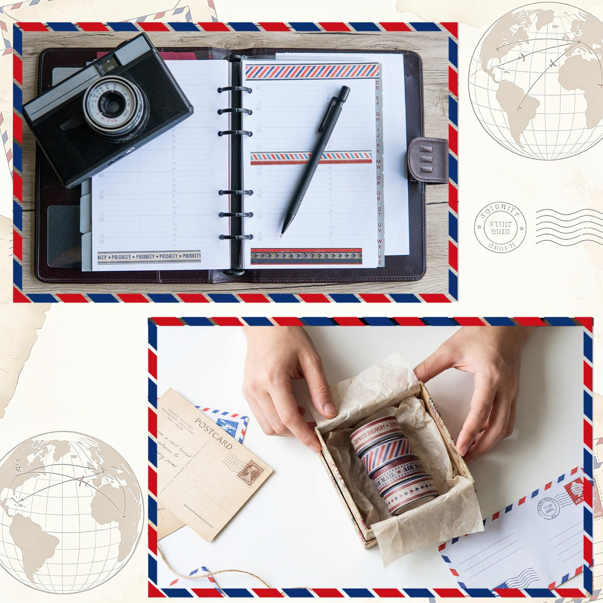 Janlaugh 24 Rolls Airmail Postal Washi Tape Vintage Air Mail Gifts Bulk