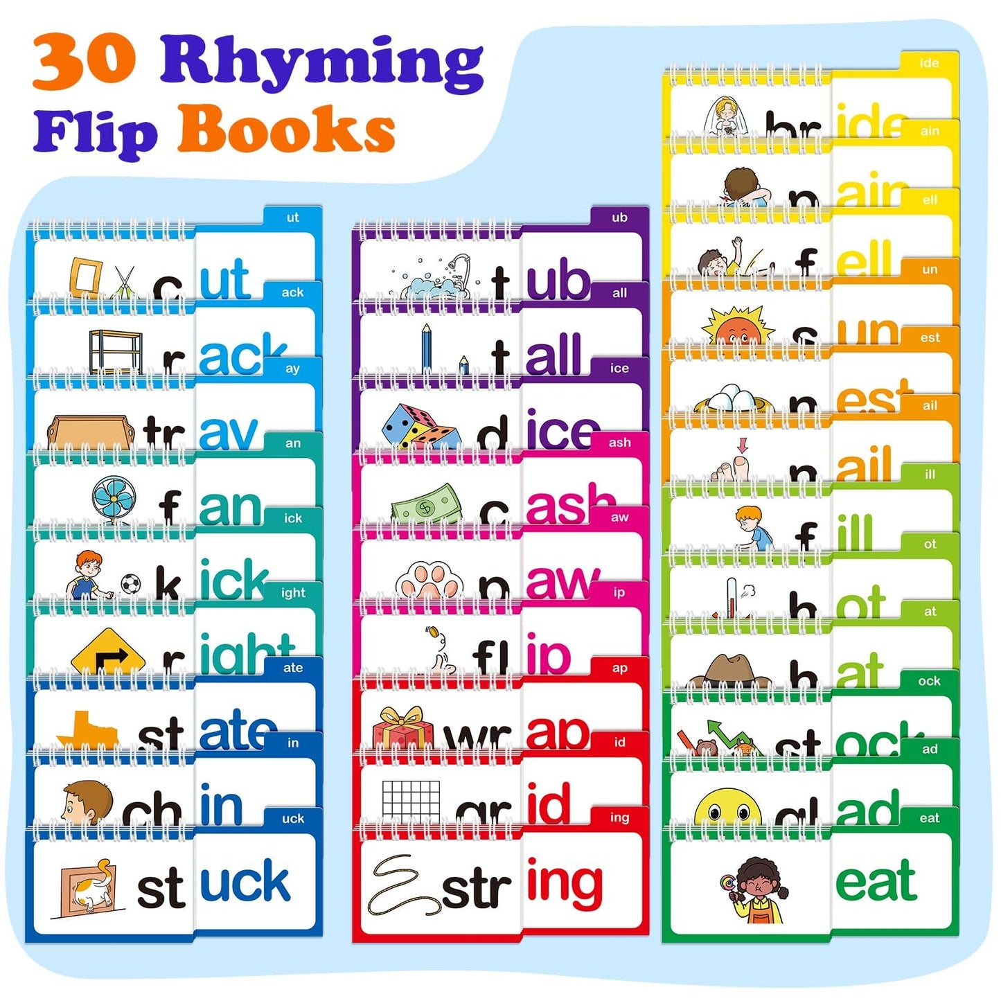 Phonics Flash Cards & Word Family Build Book Learn to Read Kids Flip Books