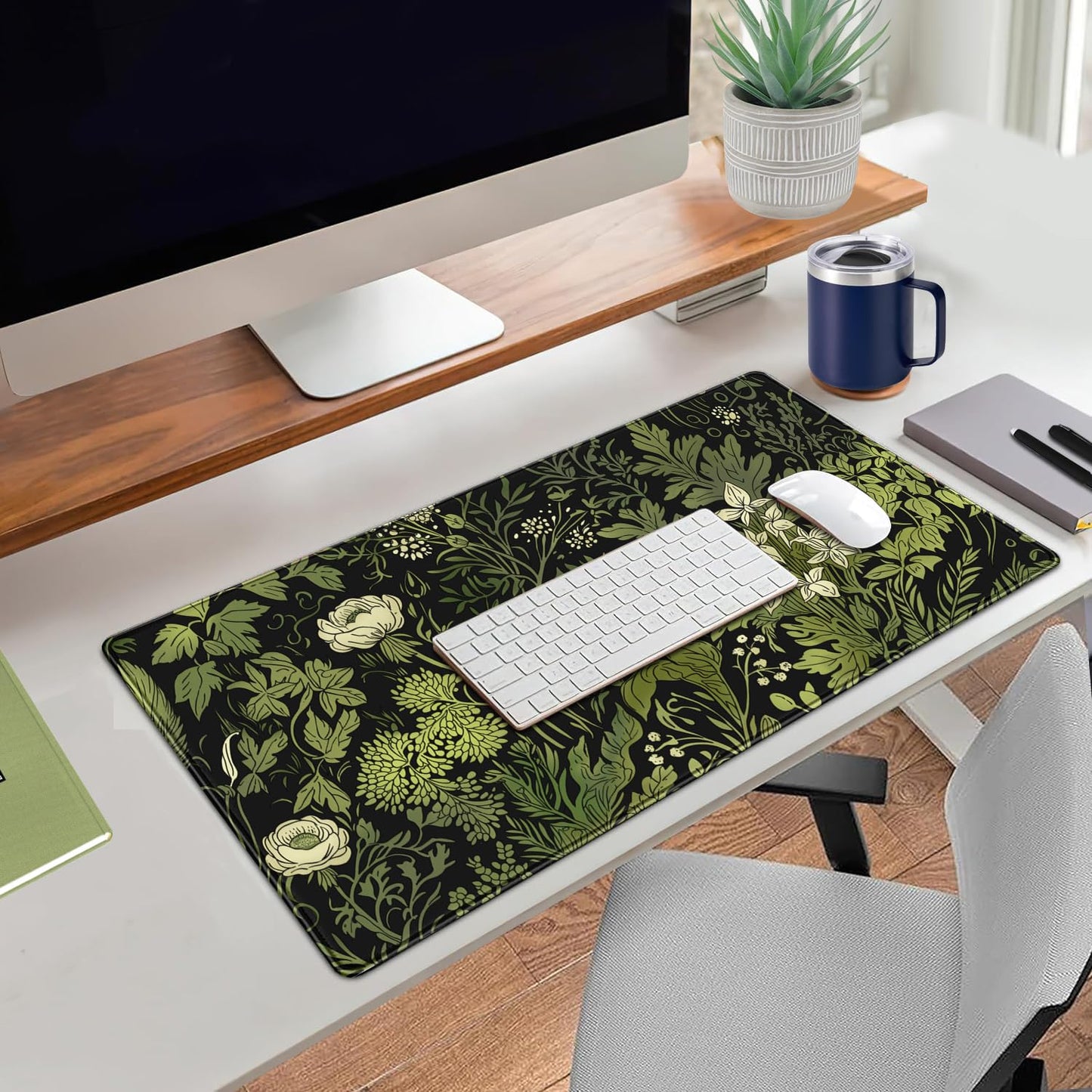 Floral Desk Mat Green Leaves Plant Desk Pad Matt for Desktop Large Gaming Mousepad XXL Full Desk