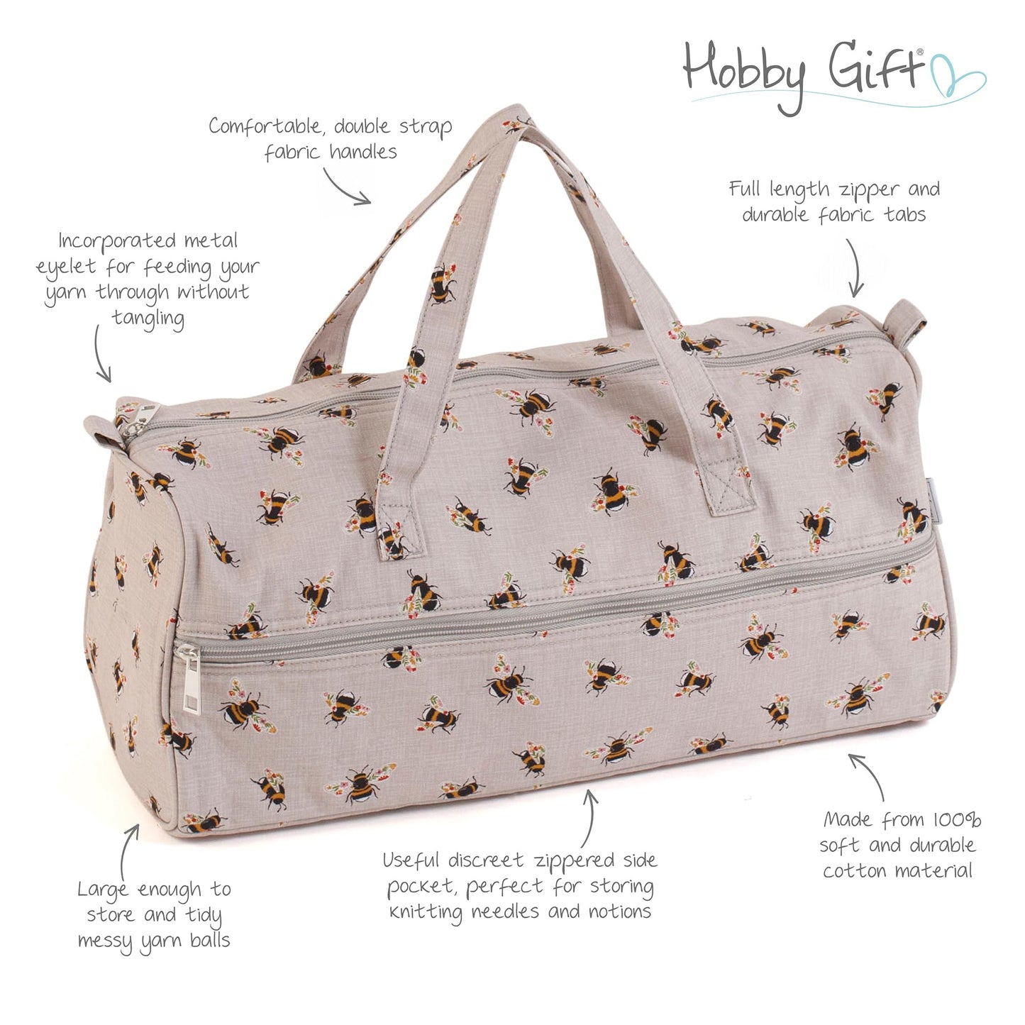 Hobby Gift Knitting Bag Large Yarn Storage Bag with Zippered Compartments for Knitting Needles