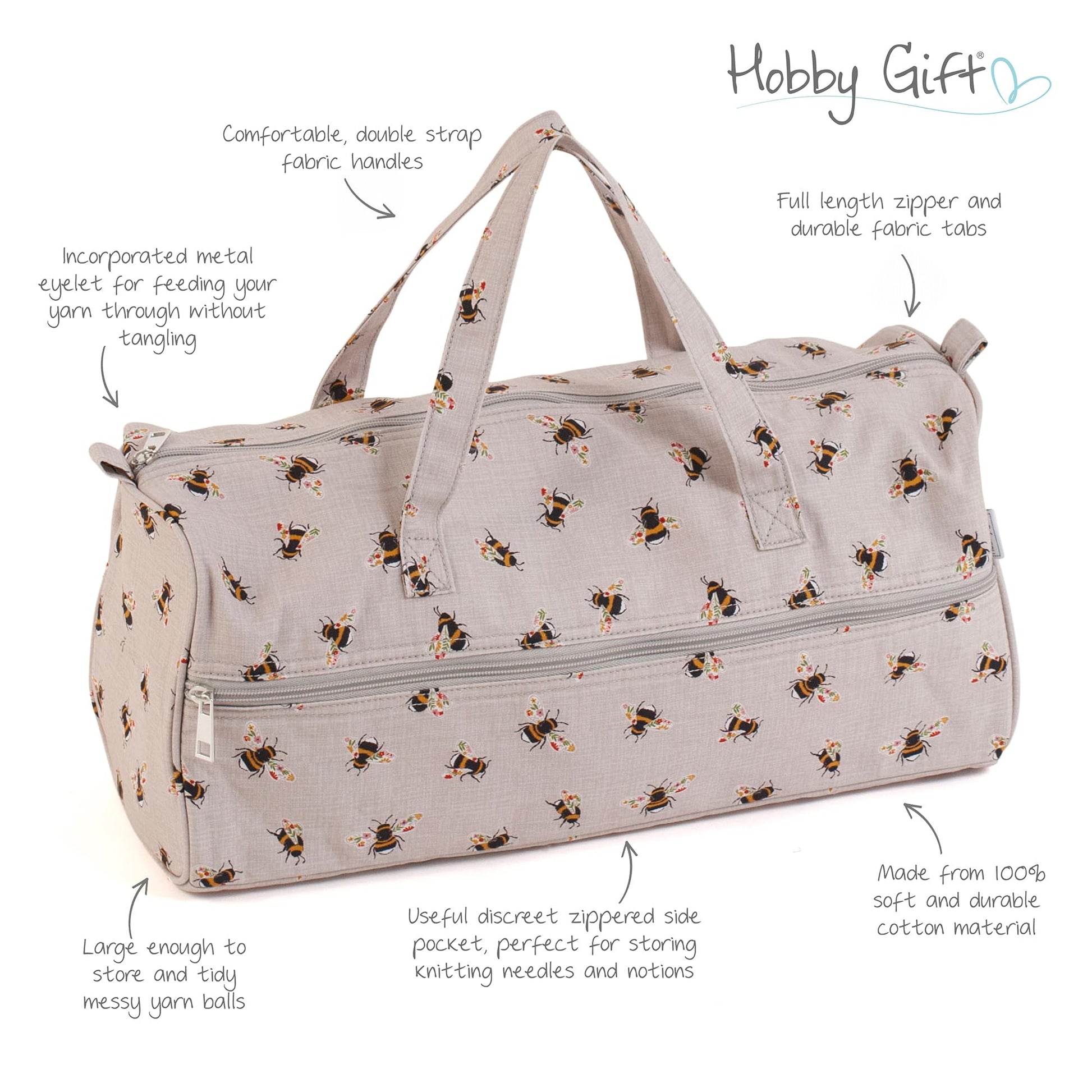 Hobby Gift Knitting Bag Large Yarn Storage Bag with Zippered Compartments for Knitting Needles