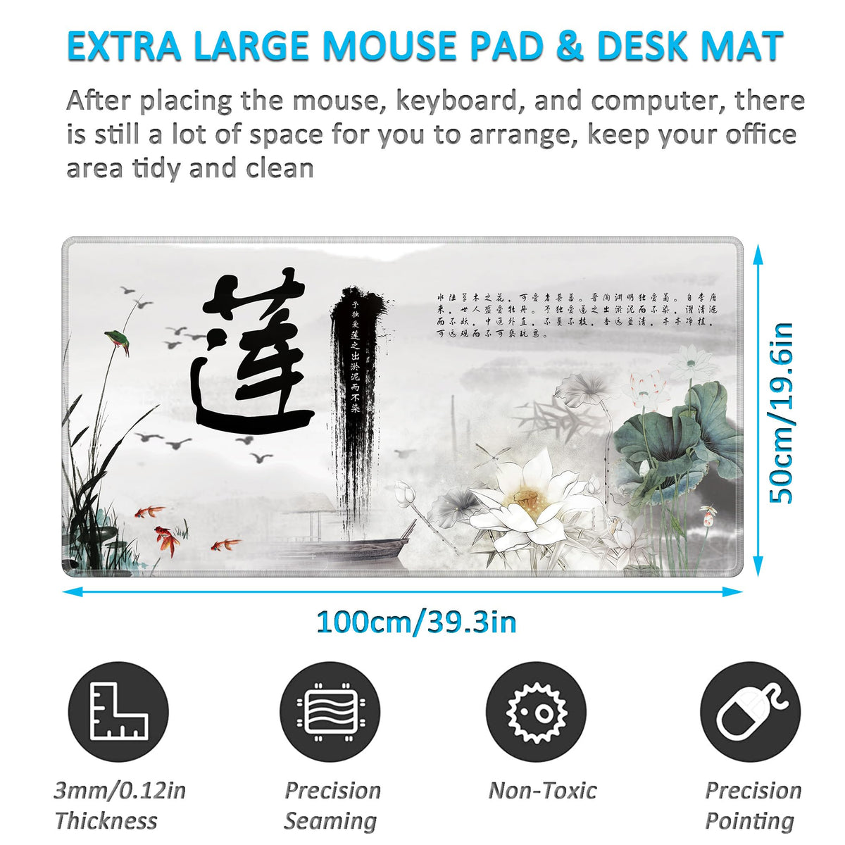 LL-COEUR XXL Landscape Gaming Mouse Pad Computer Keyboard Mat Office Desk Pad (Lotus 2, 39.3" x