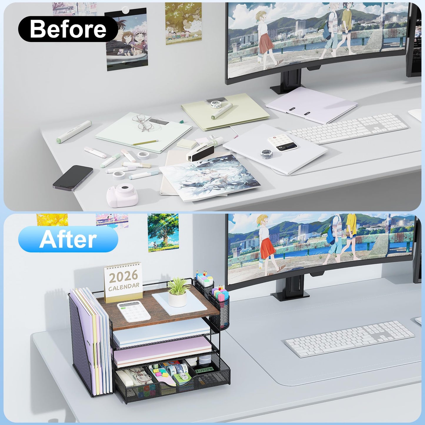 gianotter Desk Organizers and Accessories with File Holder, 4-Tier Desk Accessories & Workspace