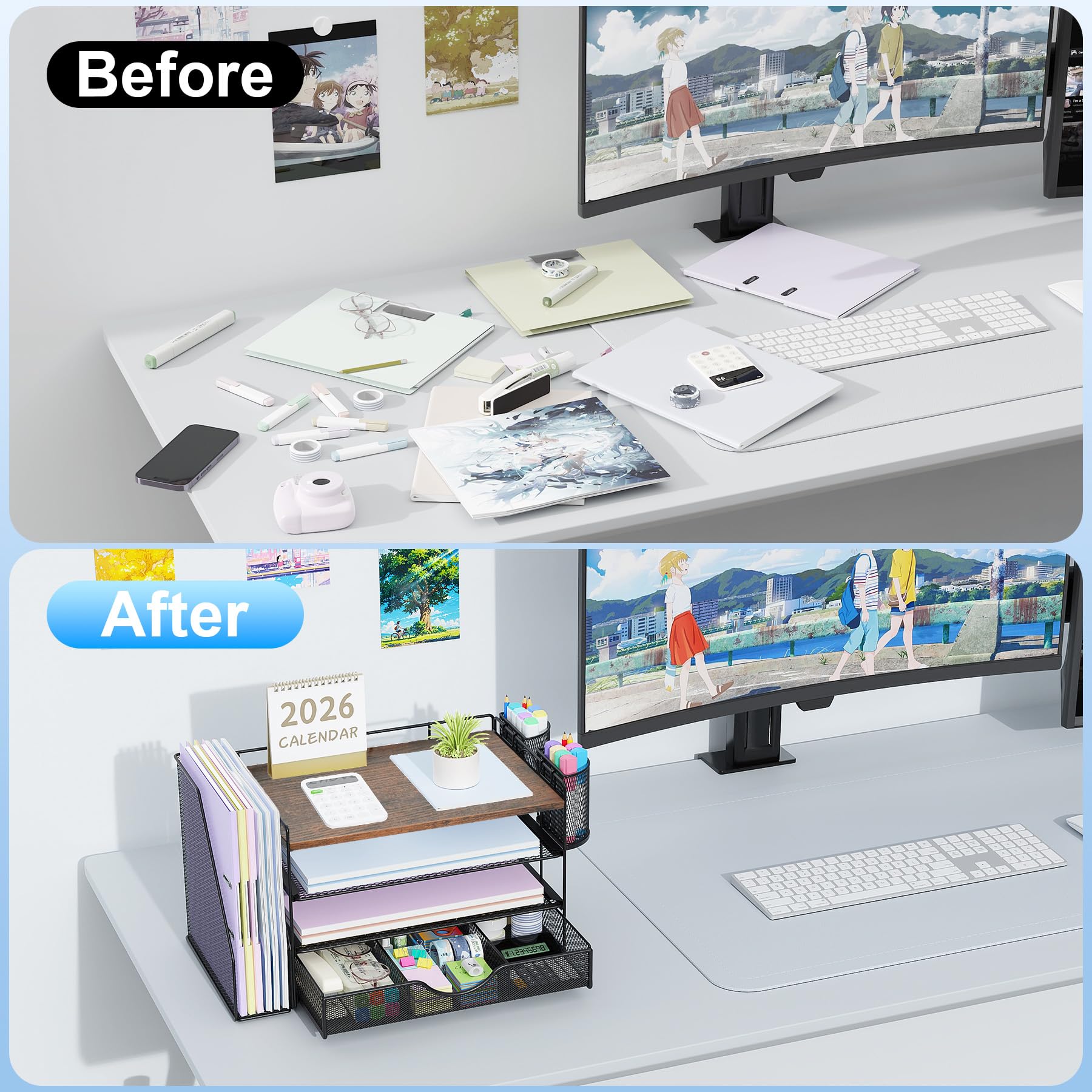 gianotter Desk Organizers and Accessories with File Holder, 4-Tier Desk Accessories & Workspace